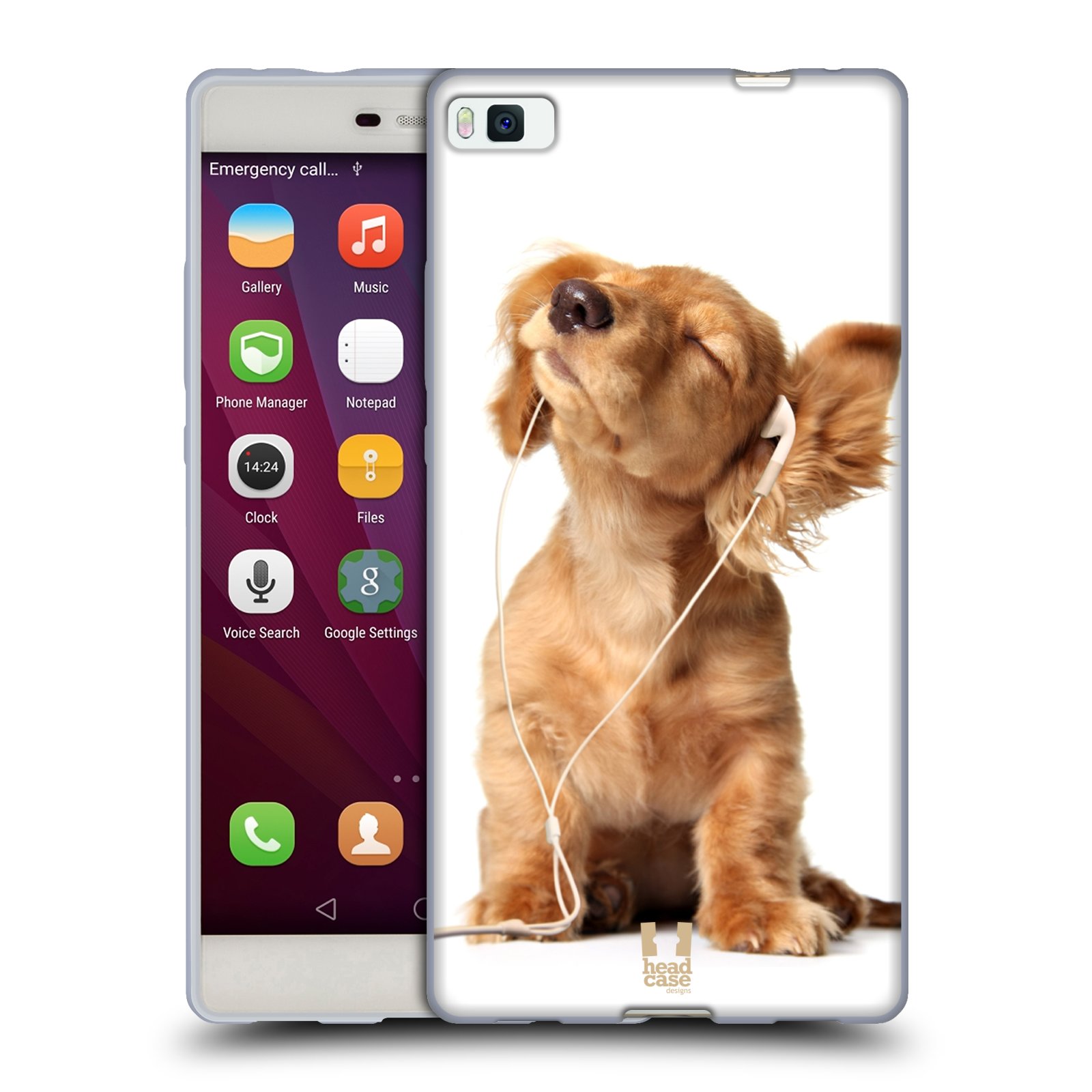 HEAD CASE silikonový obal na mobil Huawei P8 Legrační zvířátka roztomilé štěňátko poslouchající hudbu