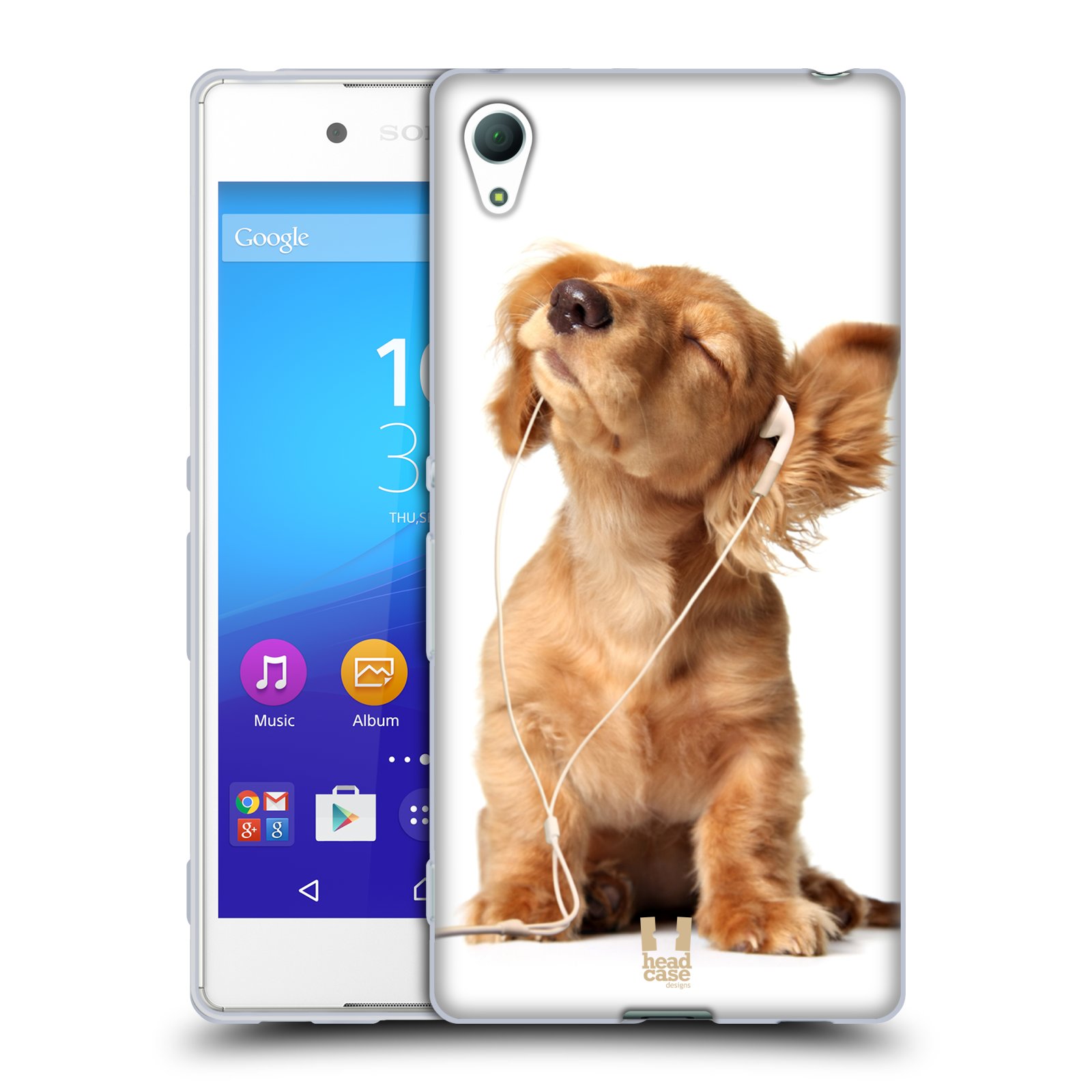 HEAD CASE silikonový obal na mobil Sony Xperia Z3 + (PLUS) vzor Legrační zvířátka roztomilé štěňátko se sluchátky MUSIC