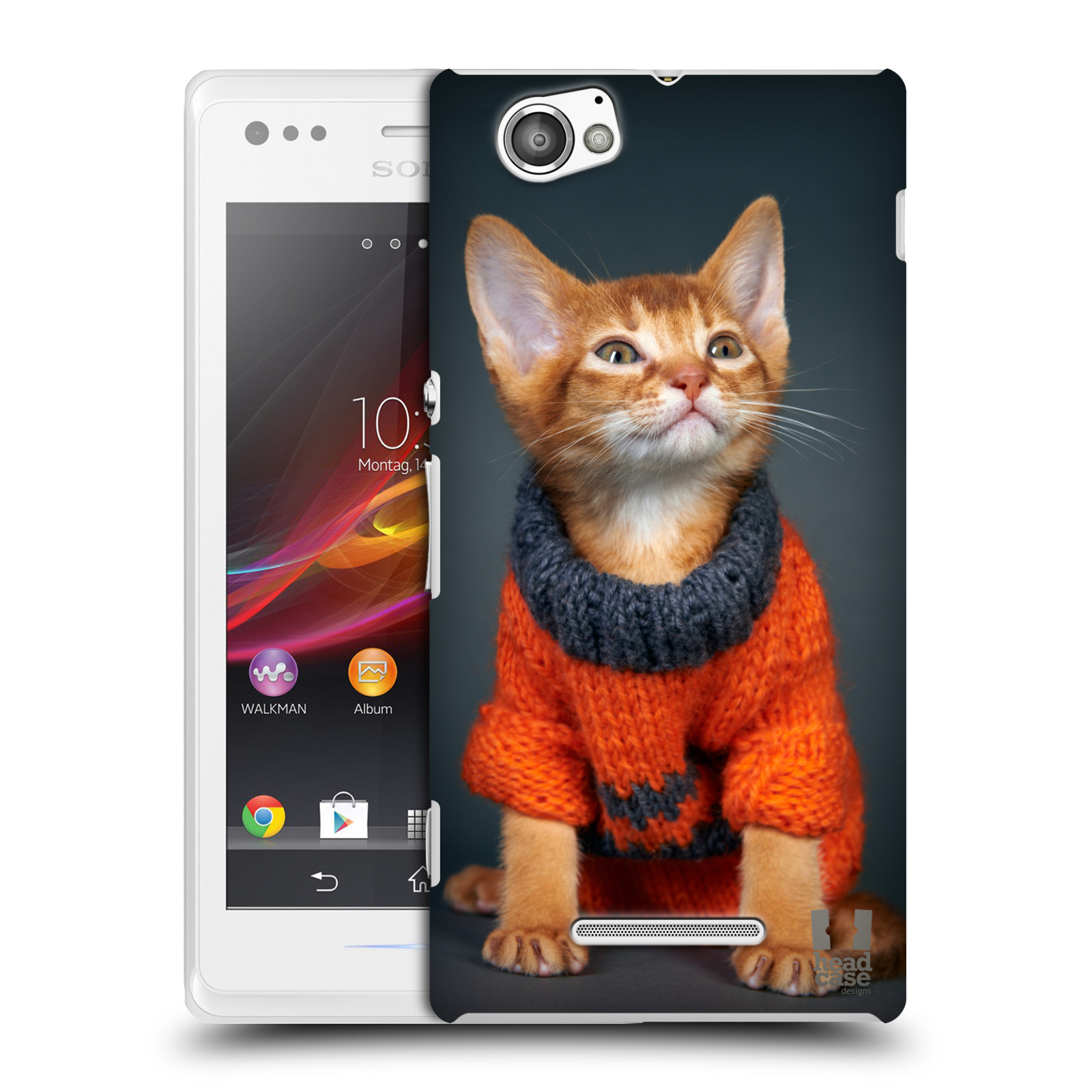 HEAD CASE plastový obal na mobil Sony Xperia M vzor Legrační zvířátka kočička v oranžovém svetru