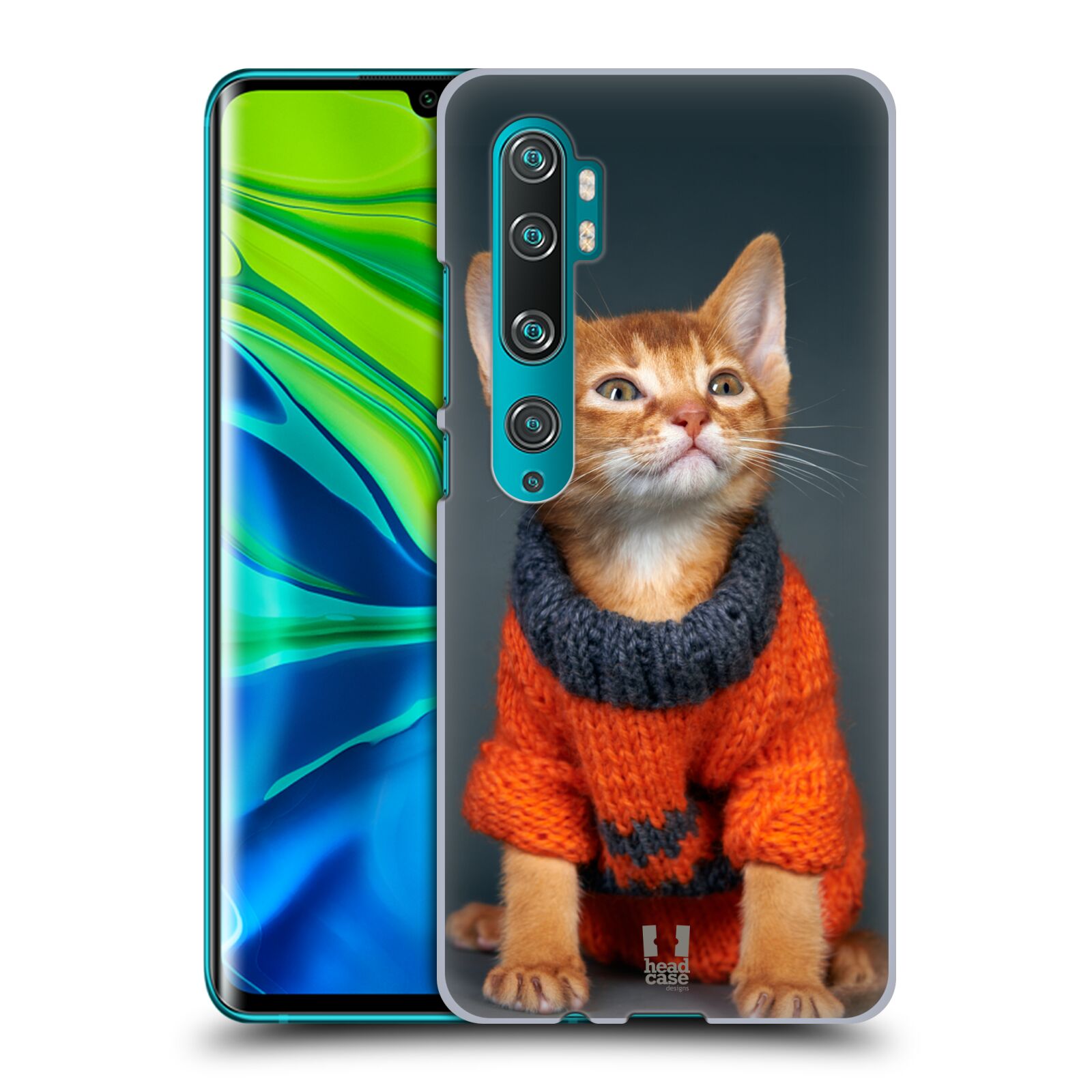 Pouzdro na mobil Xiaomi Mi Note 10 / Mi Note 10 PRO - HEAD CASE - vzor Legrační zvířátka kočička v oranžovém svetru