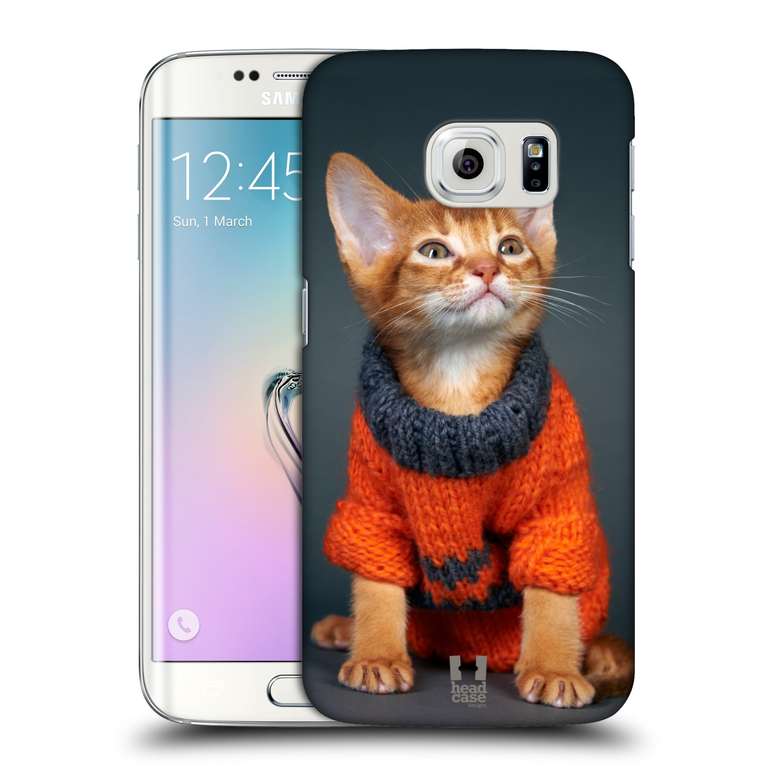 HEAD CASE plastový obal na mobil SAMSUNG Galaxy S6 EDGE (G9250, G925, G925F) vzor Legrační zvířátka kočička v oranžovém svetru