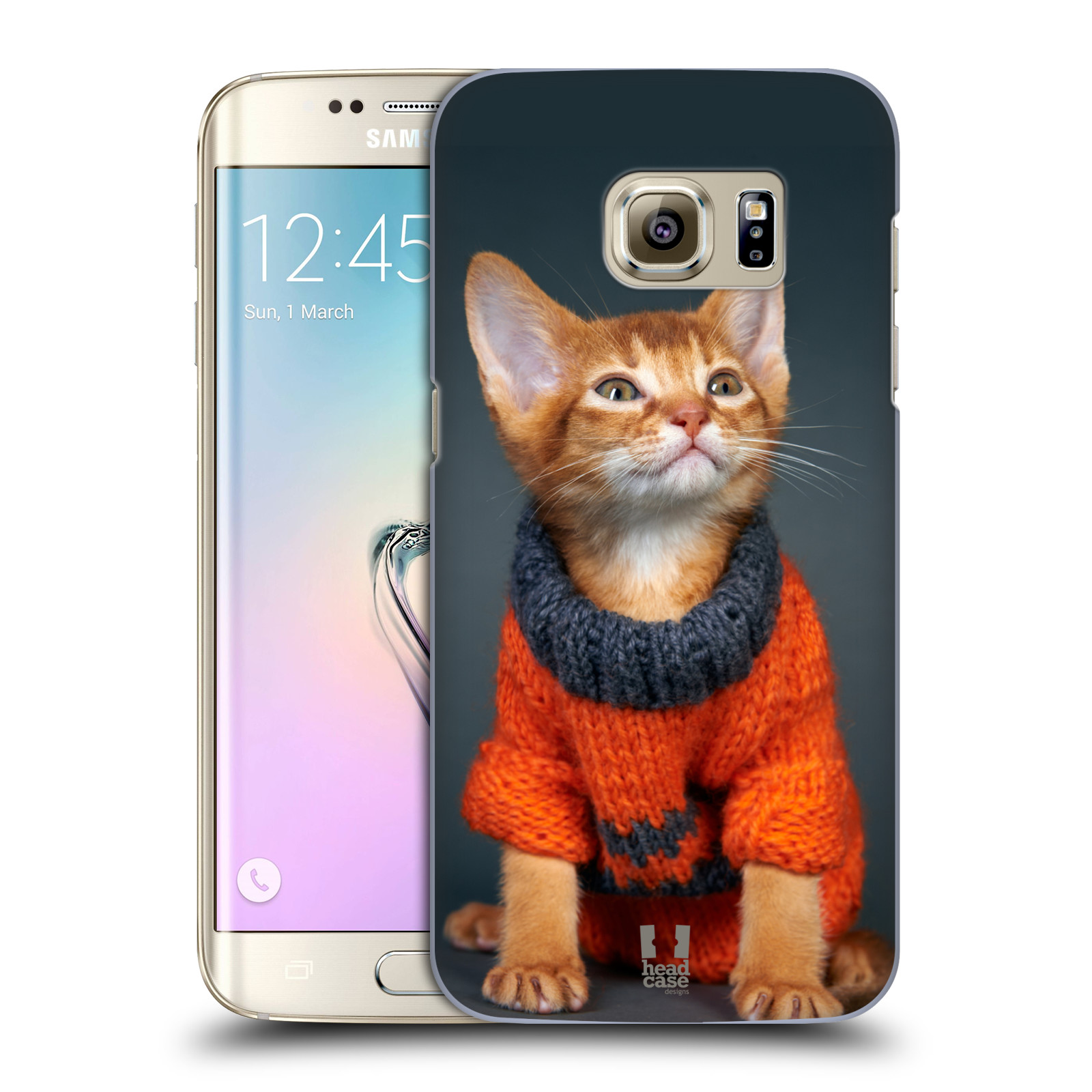 HEAD CASE plastový obal na mobil SAMSUNG GALAXY S7 EDGE vzor Legrační zvířátka kočička v oranžovém svetru