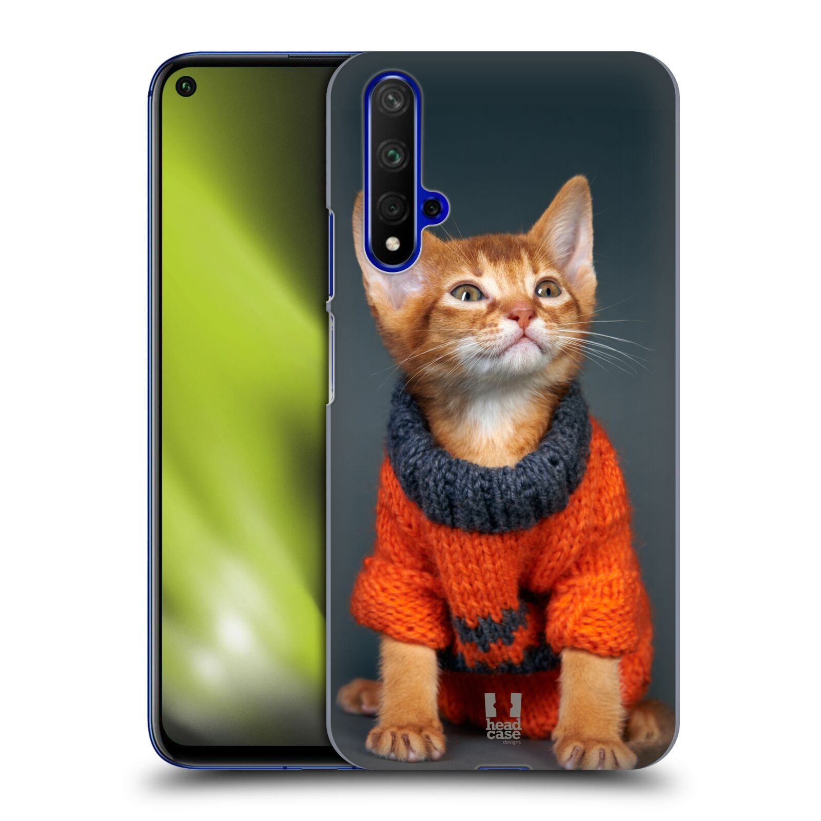 Pouzdro na mobil Honor 20 - HEAD CASE - vzor Legrační zvířátka kočička v oranžovém svetru