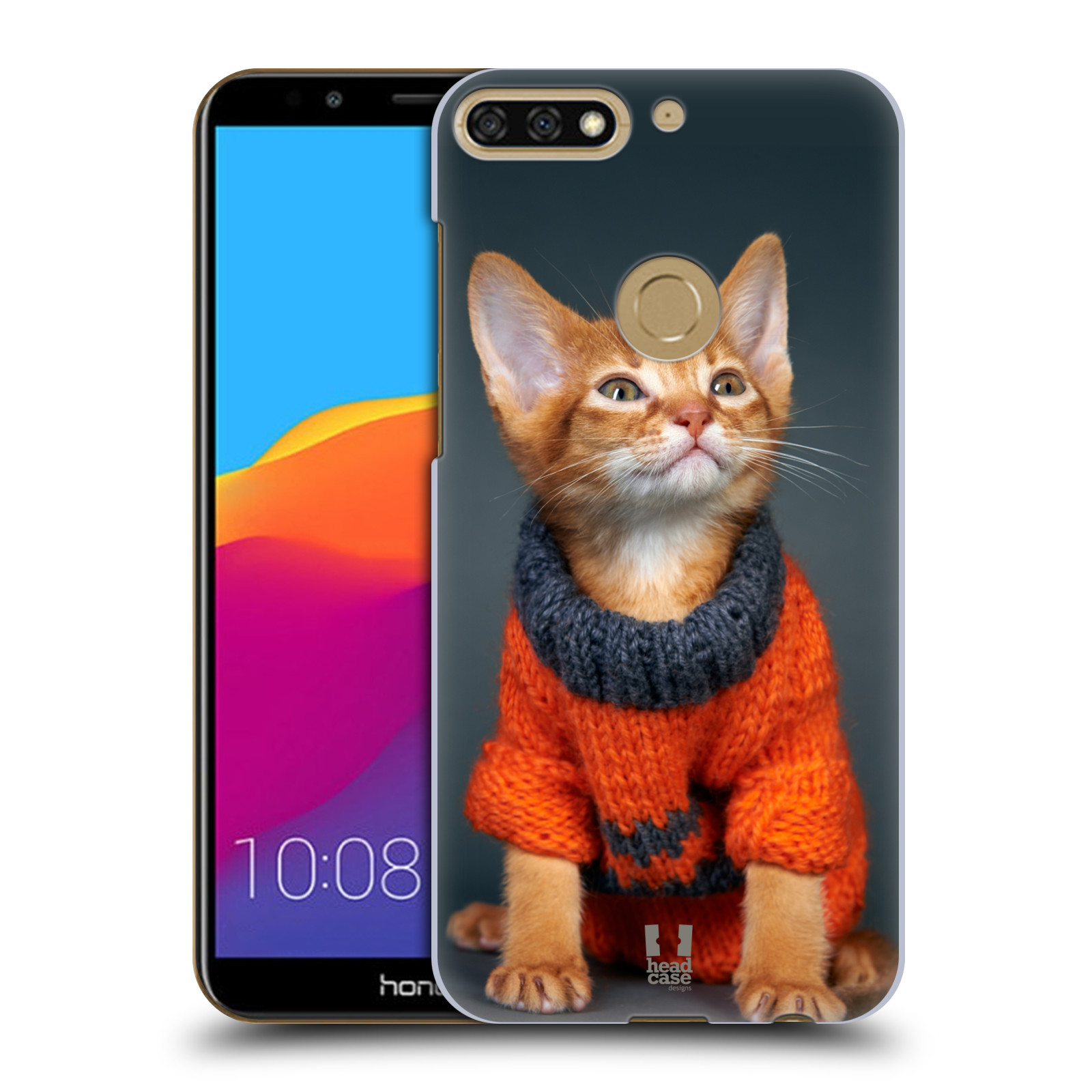 HEAD CASE plastový obal na mobil Honor 7c vzor Legrační zvířátka kočička v oranžovém svetru