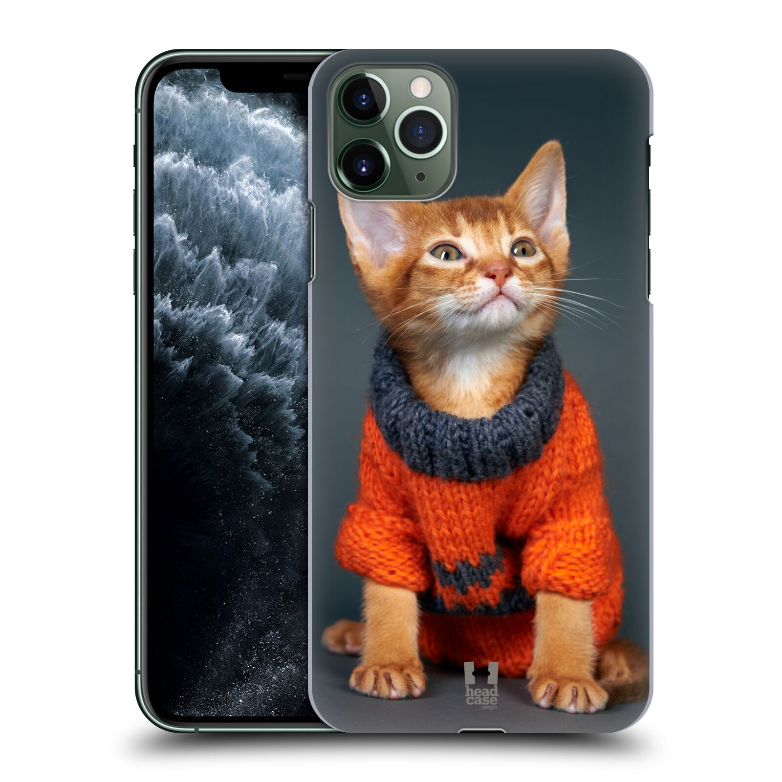 Pouzdro na mobil Apple Iphone 11 PRO MAX - HEAD CASE - vzor Legrační zvířátka kočička v oranžovém svetru