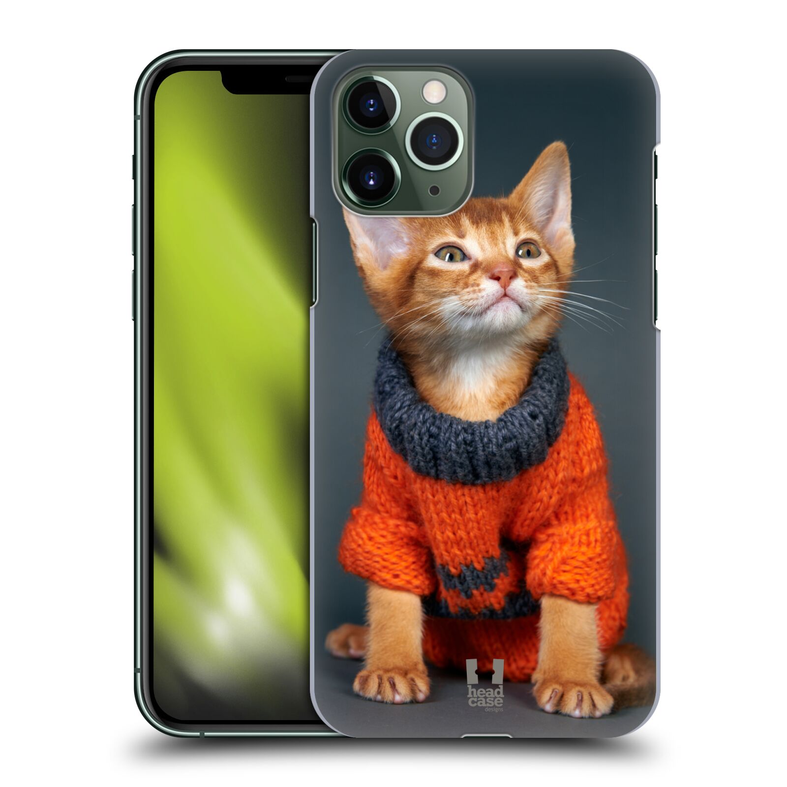 Pouzdro na mobil Apple Iphone 11 PRO - HEAD CASE - vzor Legrační zvířátka kočička v oranžovém svetru