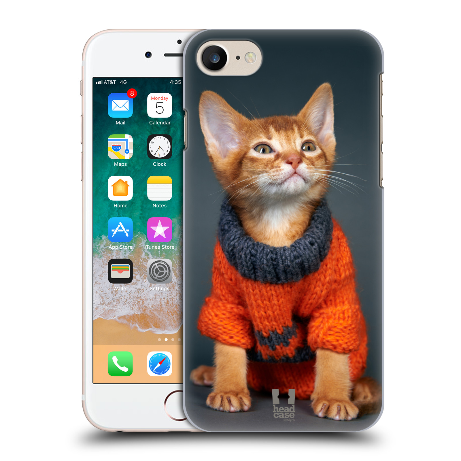 Plastové pouzdro pro mobil Apple Iphone 7/8/SE 2020 vzor Legrační zvířátka kočička v oranžovém svetru