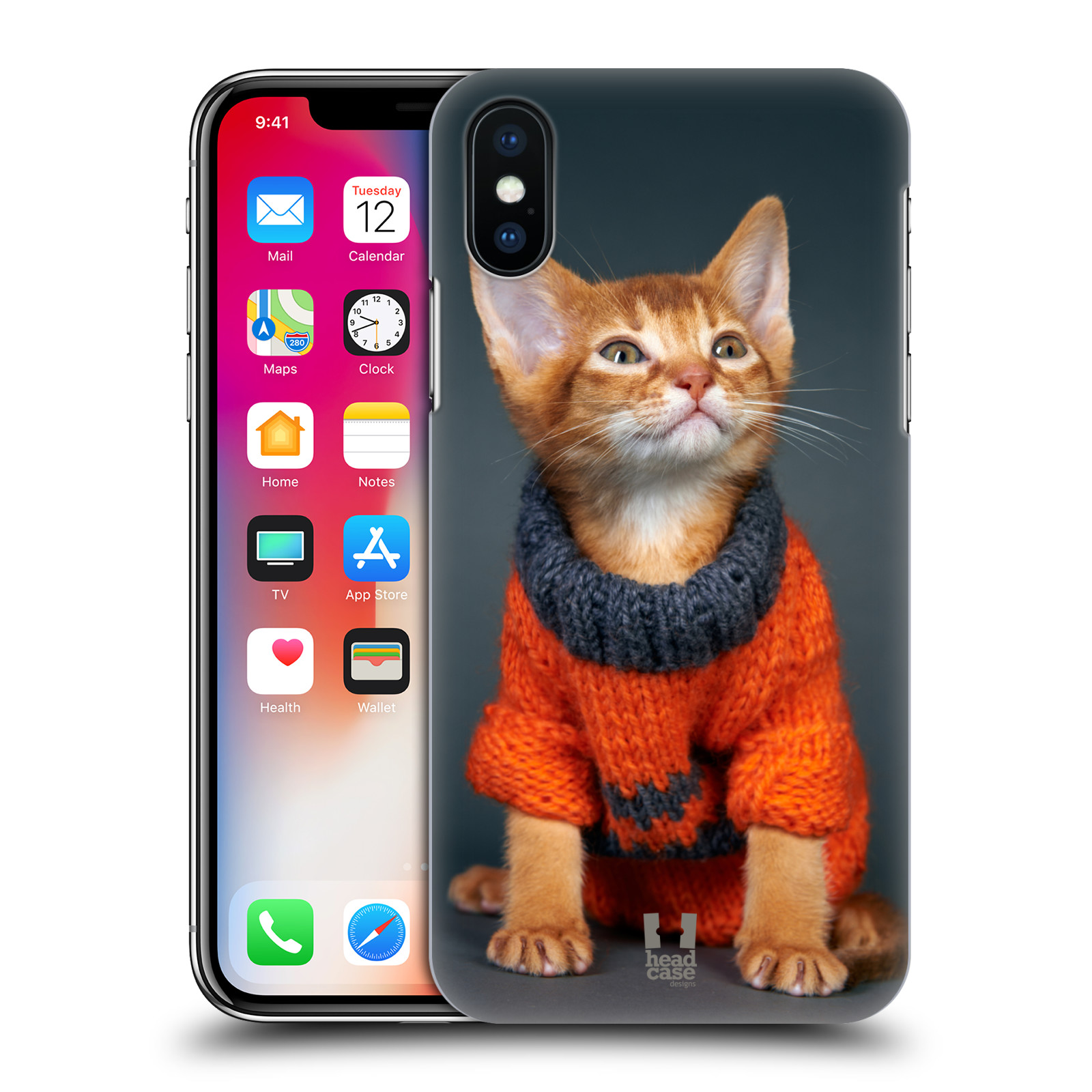 HEAD CASE plastový obal na mobil Apple Iphone X / XS vzor Legrační zvířátka kočička v oranžovém svetru