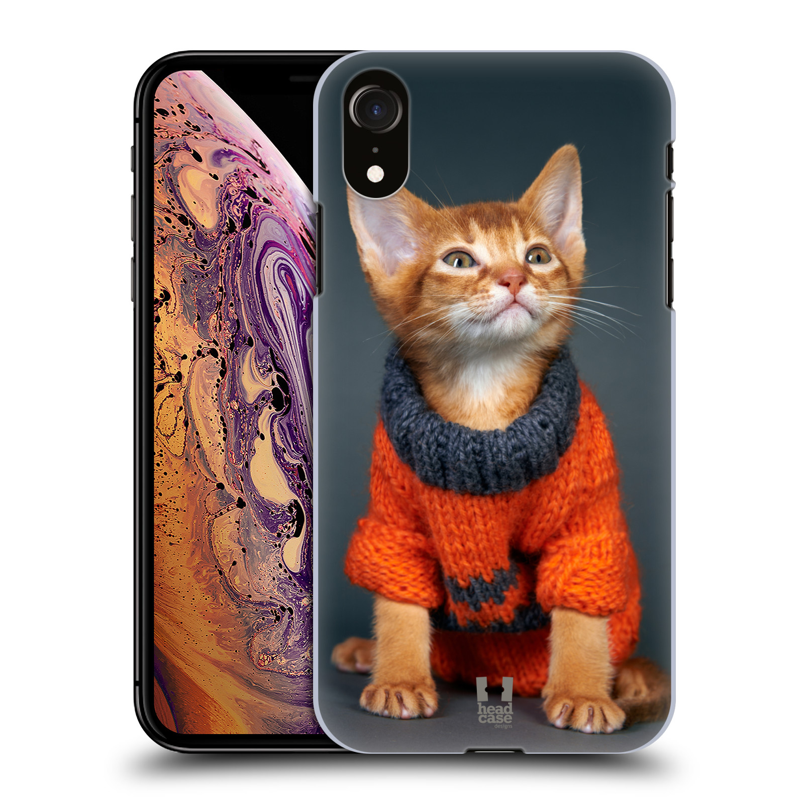 HEAD CASE plastový obal na mobil Apple Iphone XR vzor Legrační zvířátka kočička v oranžovém svetru