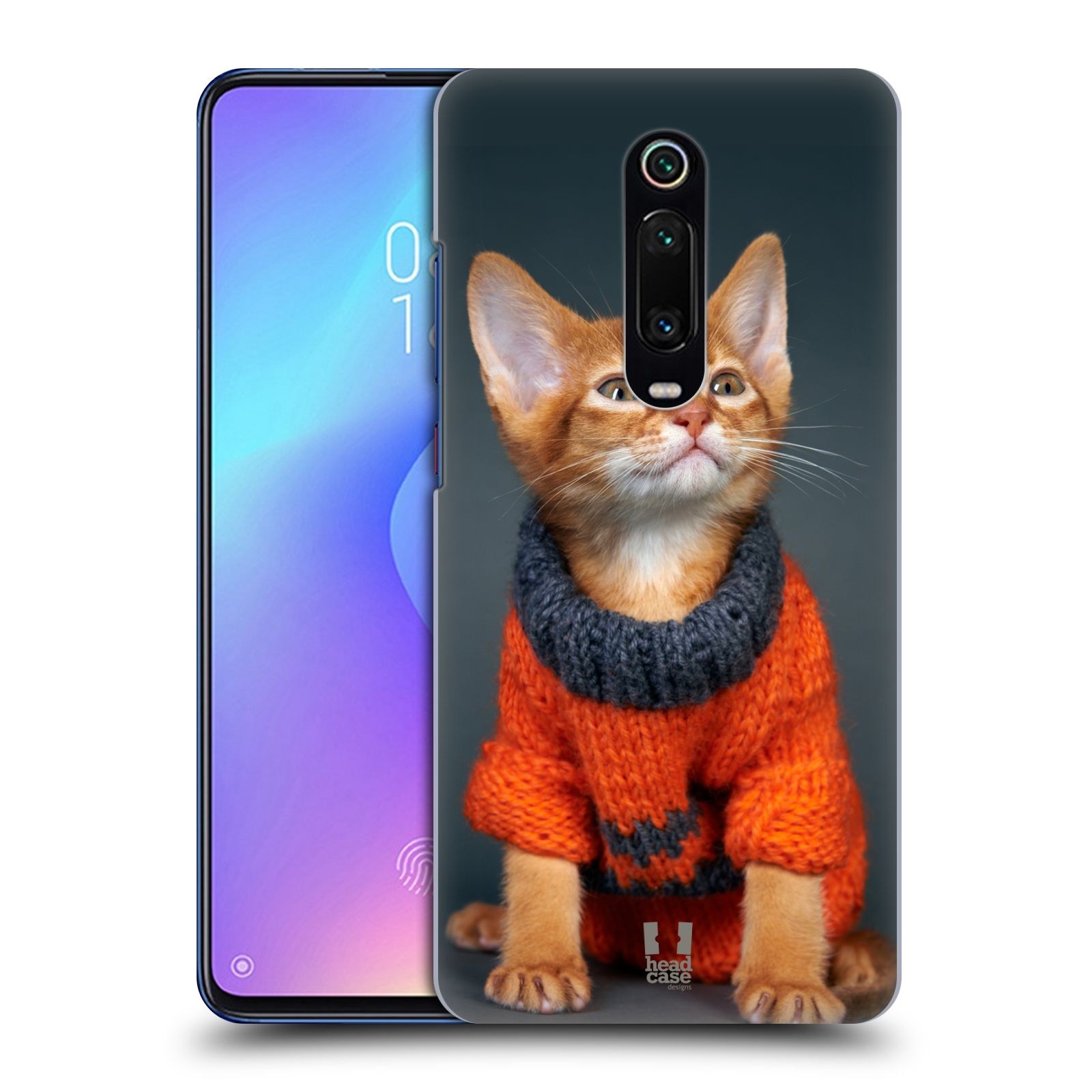 Pouzdro na mobil Xiaomi Mi 9T PRO - HEAD CASE - vzor Legrační zvířátka kočička v oranžovém svetru