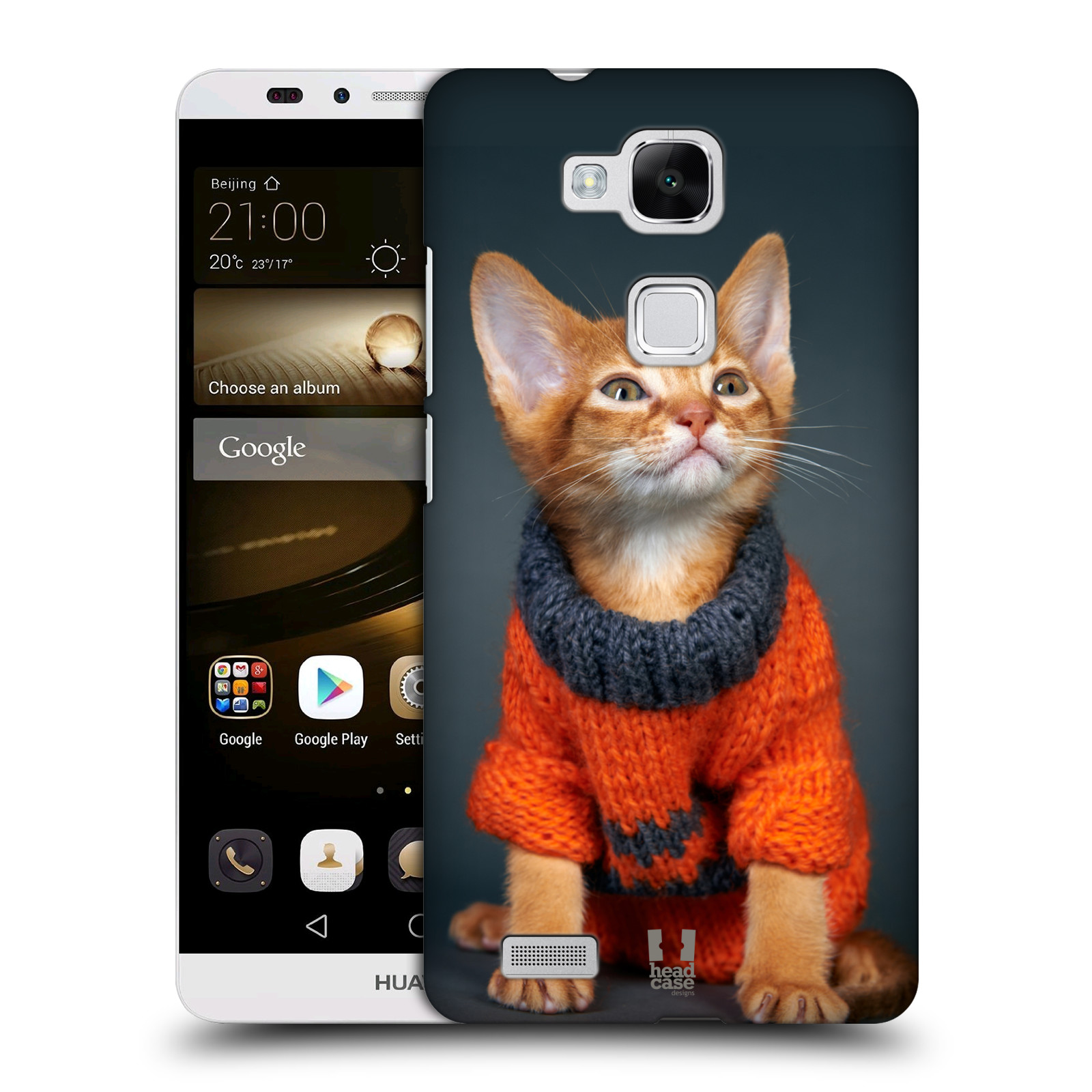 HEAD CASE plastový obal na mobil Huawei Mate 7 vzor Legrační zvířátka kočička v oranžovém svetru