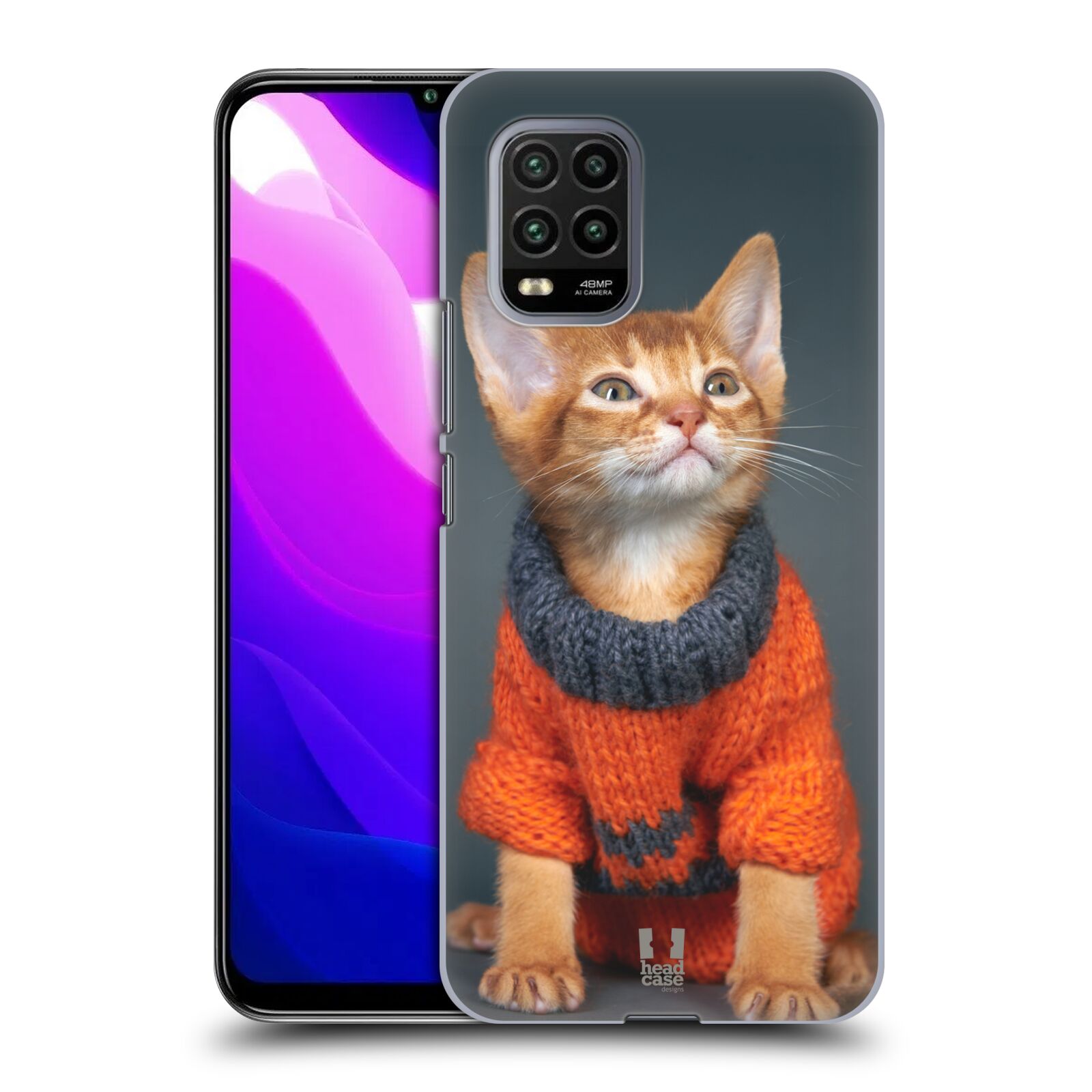 Zadní kryt, obal na mobil Xiaomi Mi 10 LITE vzor Legrační zvířátka kočička v oranžovém svetru
