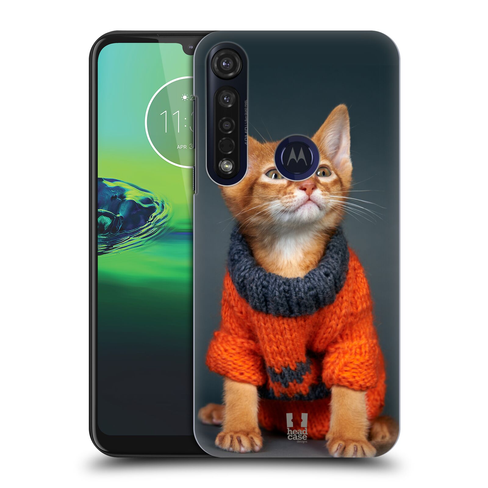 Pouzdro na mobil Motorola Moto G8 PLUS - HEAD CASE - vzor Legrační zvířátka kočička v oranžovém svetru