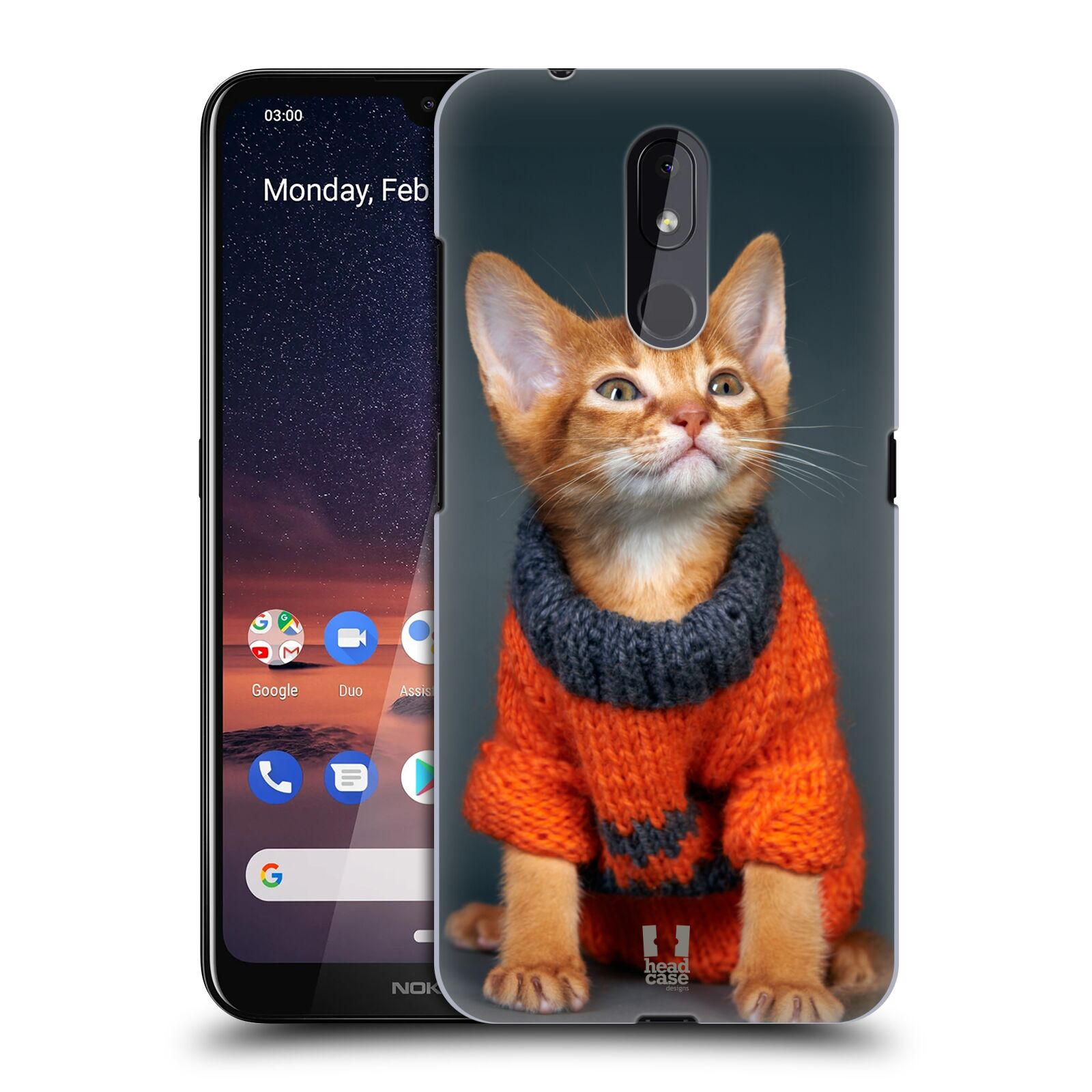 Pouzdro na mobil Nokia 3.2 - HEAD CASE - vzor Legrační zvířátka kočička v oranžovém svetru