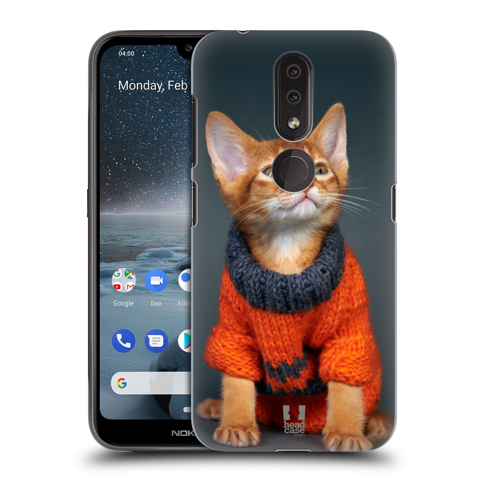 Pouzdro na mobil Nokia 4.2 - HEAD CASE - vzor Legrační zvířátka kočička v oranžovém svetru