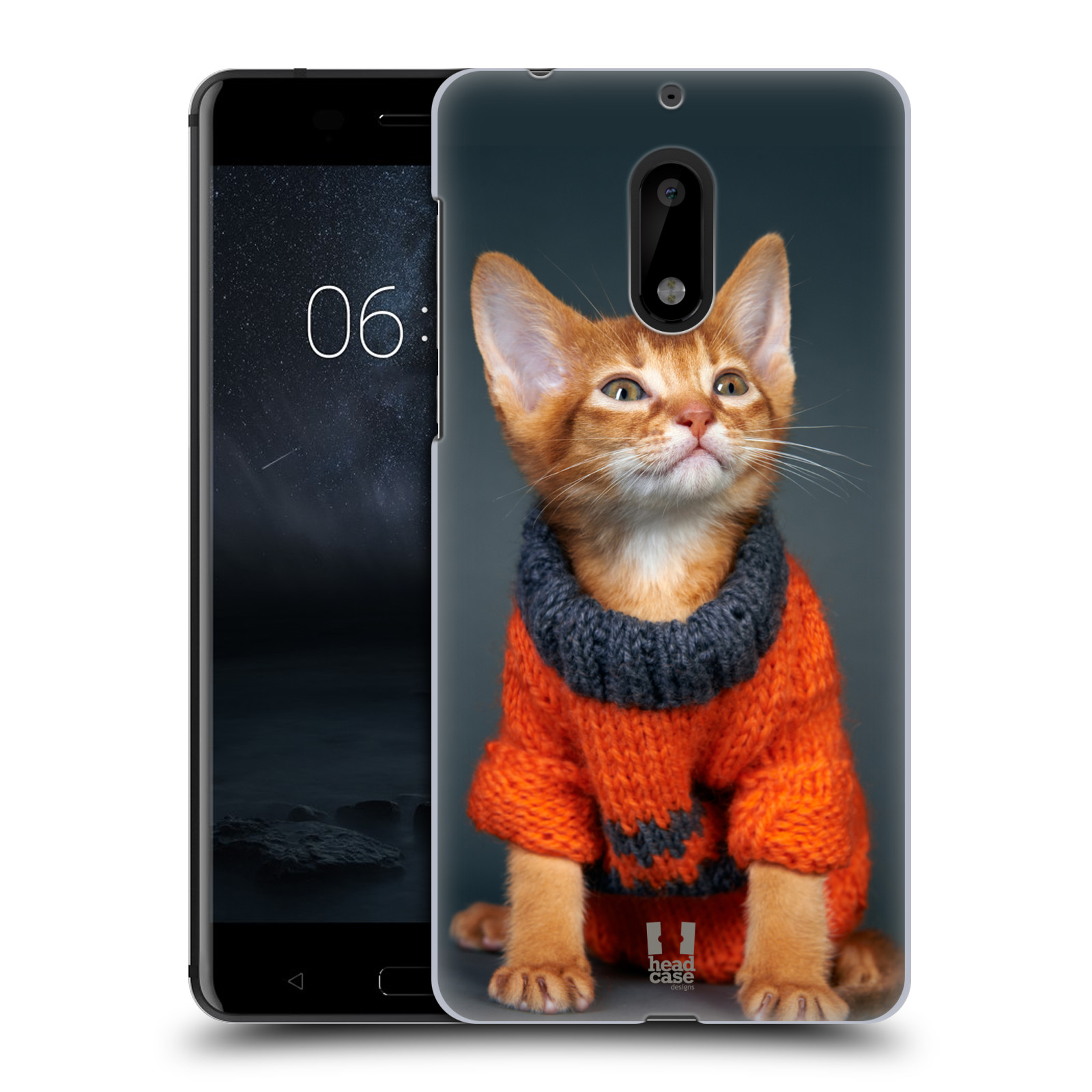 HEAD CASE plastový obal na mobil Nokia 6 vzor Legrační zvířátka kočička v oranžovém svetru