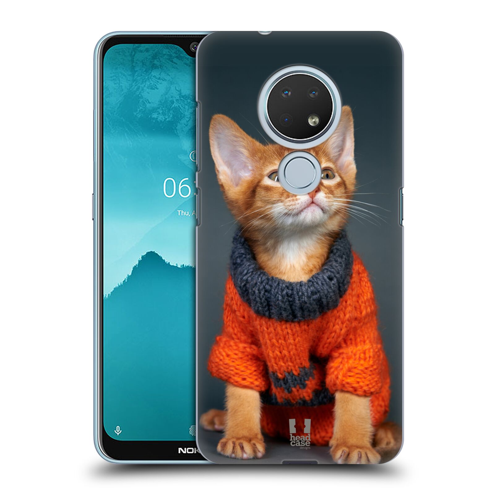 Pouzdro na mobil Nokia 6.2 - HEAD CASE - vzor Legrační zvířátka kočička v oranžovém svetru