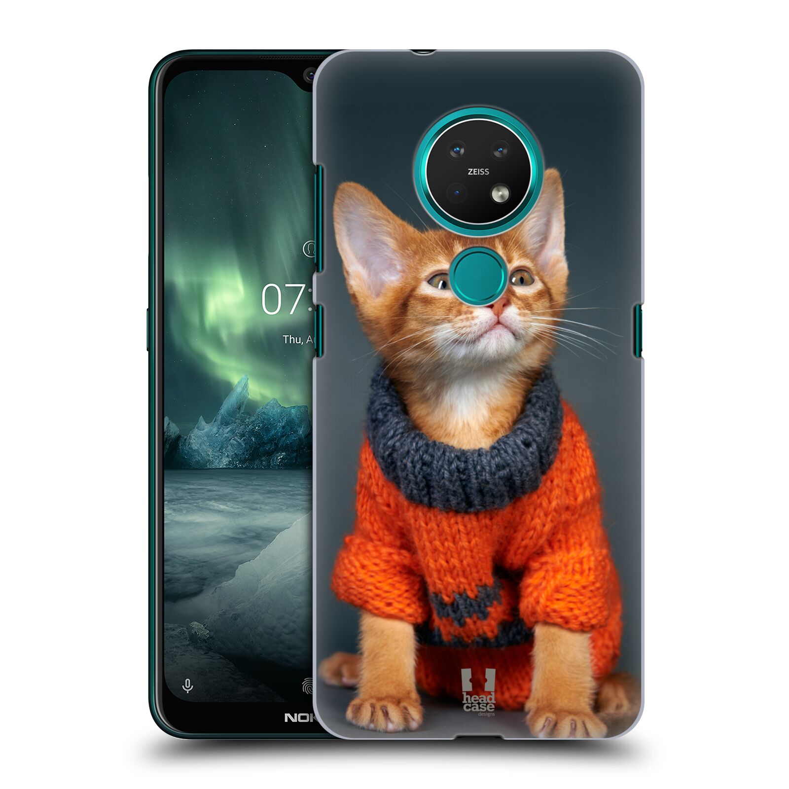Pouzdro na mobil NOKIA 7.2 - HEAD CASE - vzor Legrační zvířátka kočička v oranžovém svetru