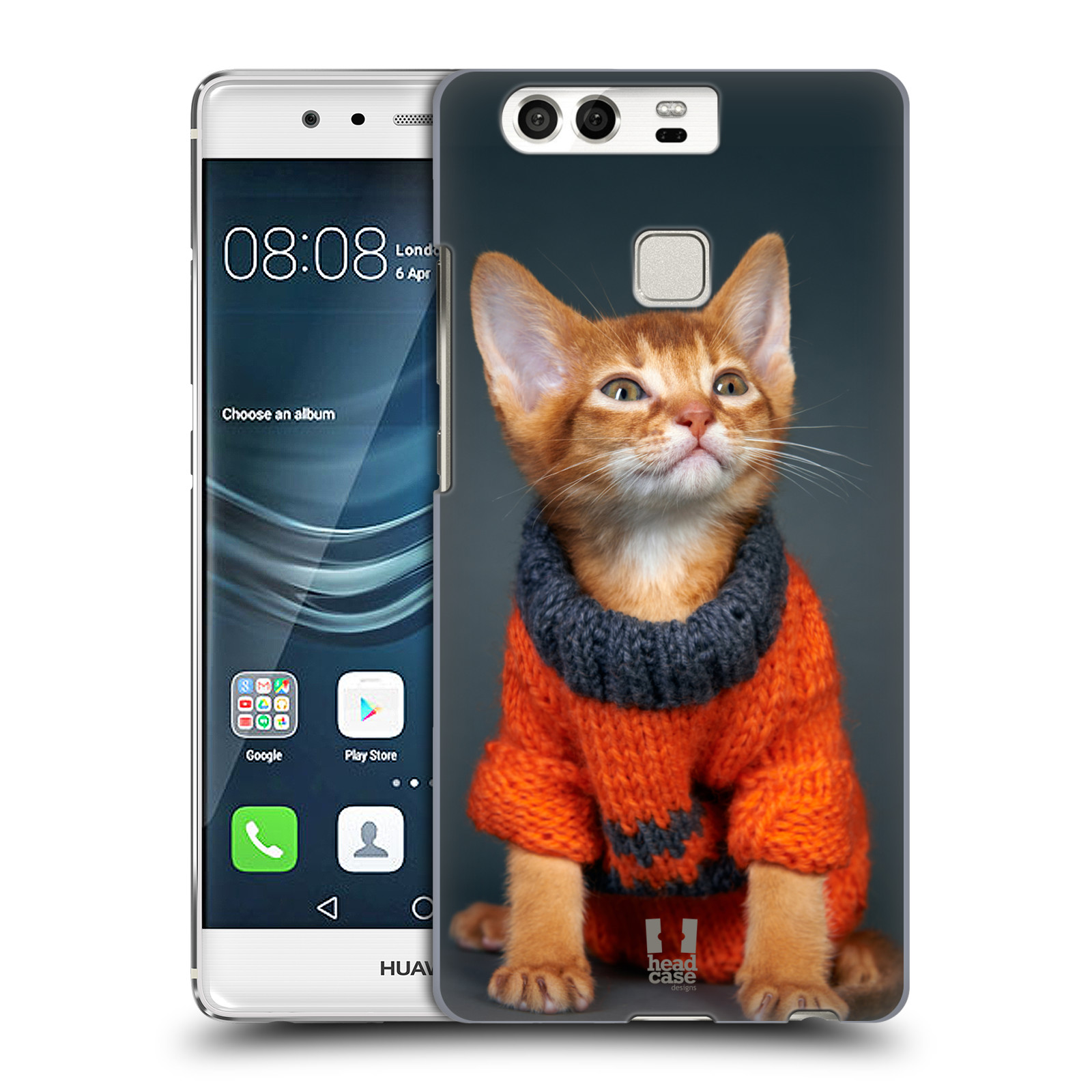 HEAD CASE plastový obal na mobil Huawei P9 / P9 DUAL SIM vzor Legrační zvířátka kočička v oranžovém svetru