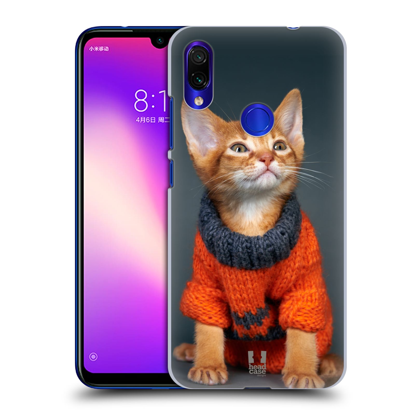 Pouzdro na mobil Xiaomi Redmi Note 7 - Head Case - vzor Legrační zvířátka kočička v oranžovém svetru