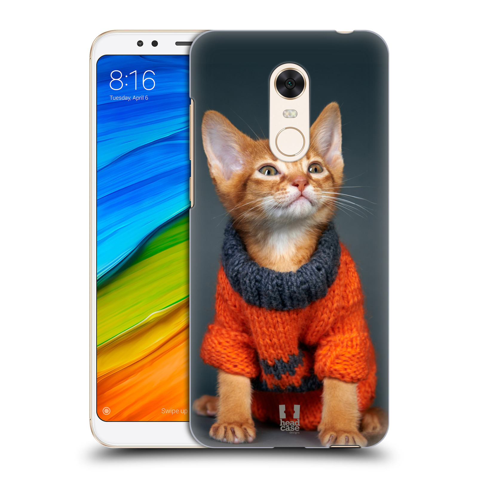 HEAD CASE plastový obal na mobil Xiaomi Redmi 5 PLUS vzor Legrační zvířátka kočička v oranžovém svetru