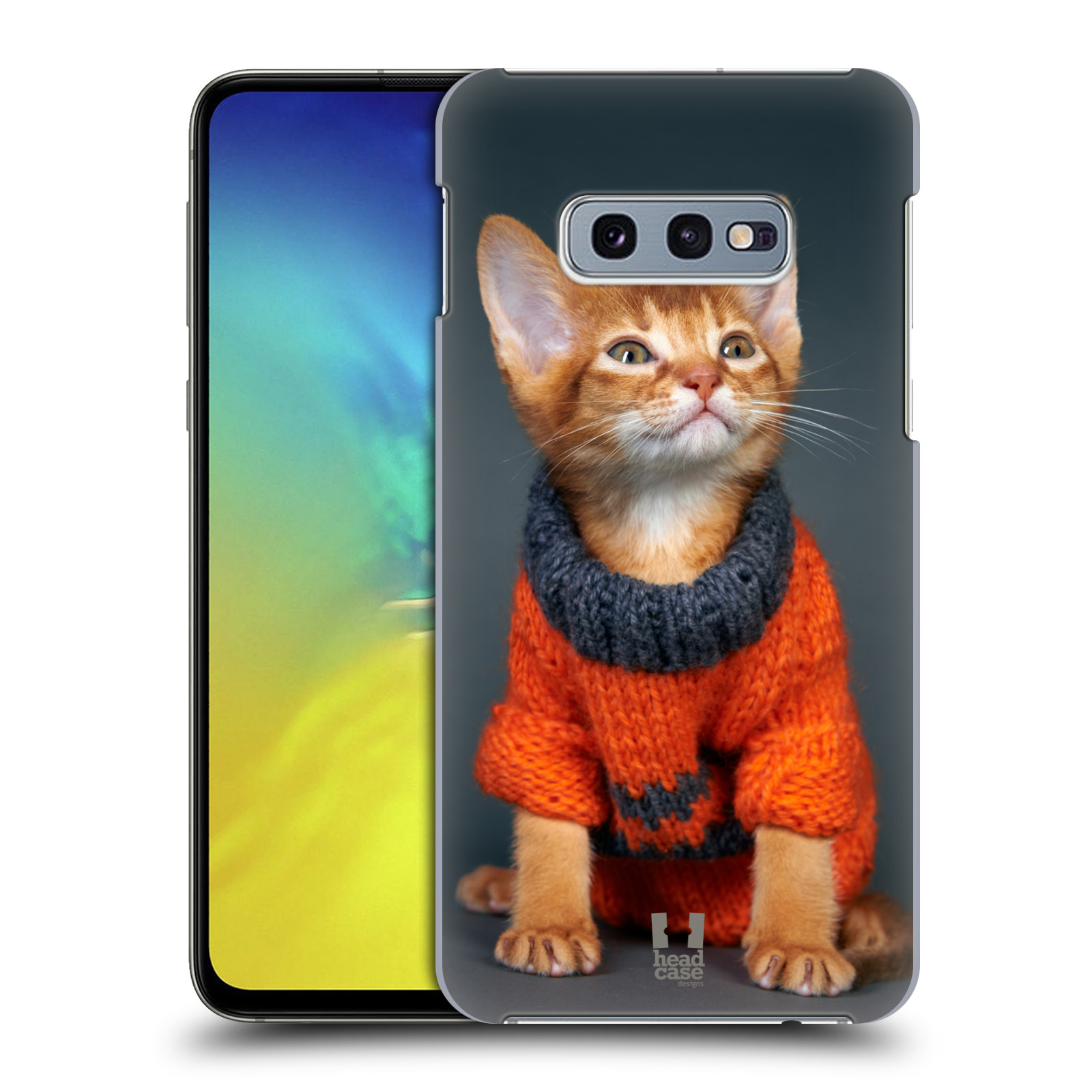 Pouzdro na mobil Samsung Galaxy S10e - HEAD CASE - vzor Legrační zvířátka kočička v oranžovém svetru