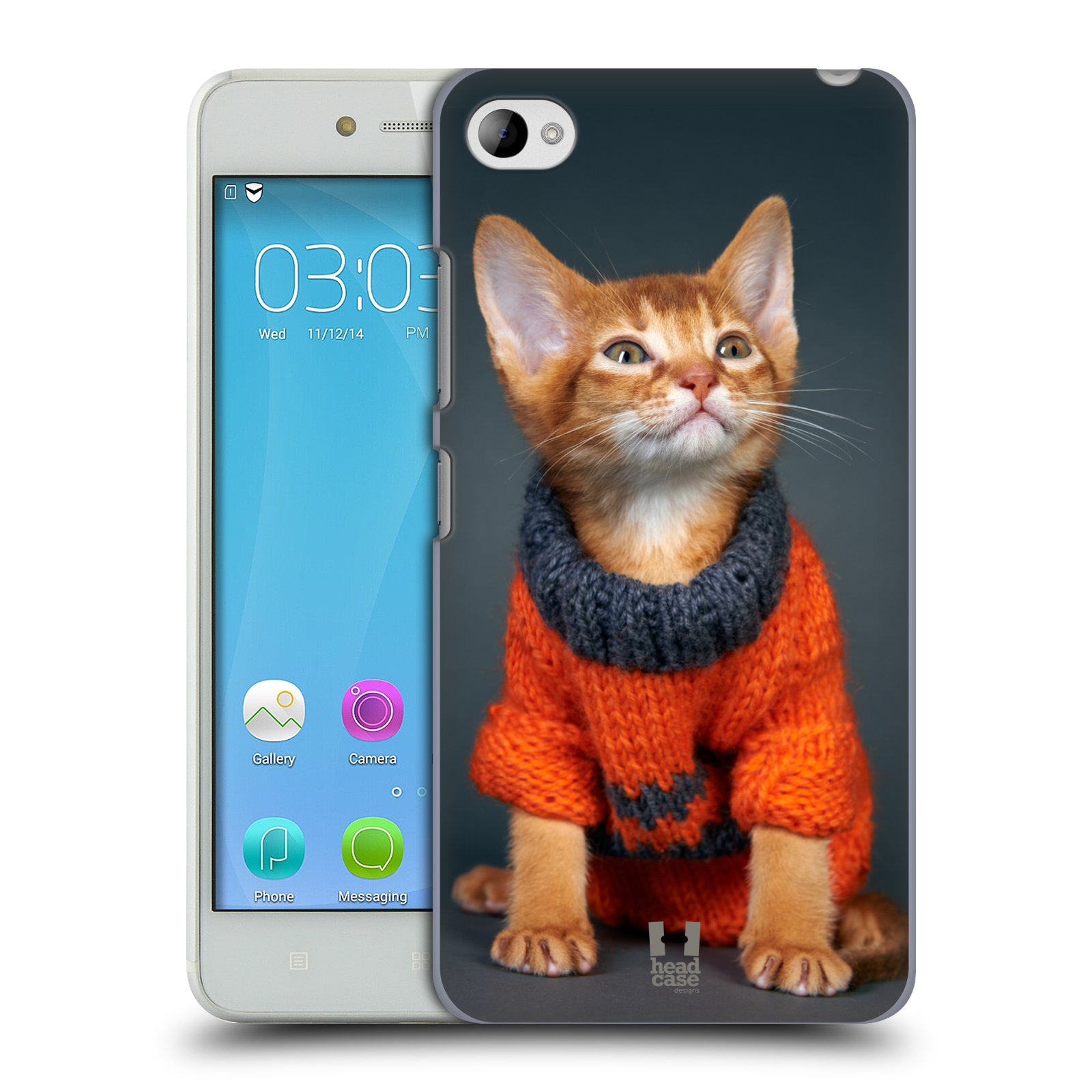 HEAD CASE pevný plastový obal na mobil LENOVO S90 vzor Legrační zvířátka kočička v oranžovém svetru