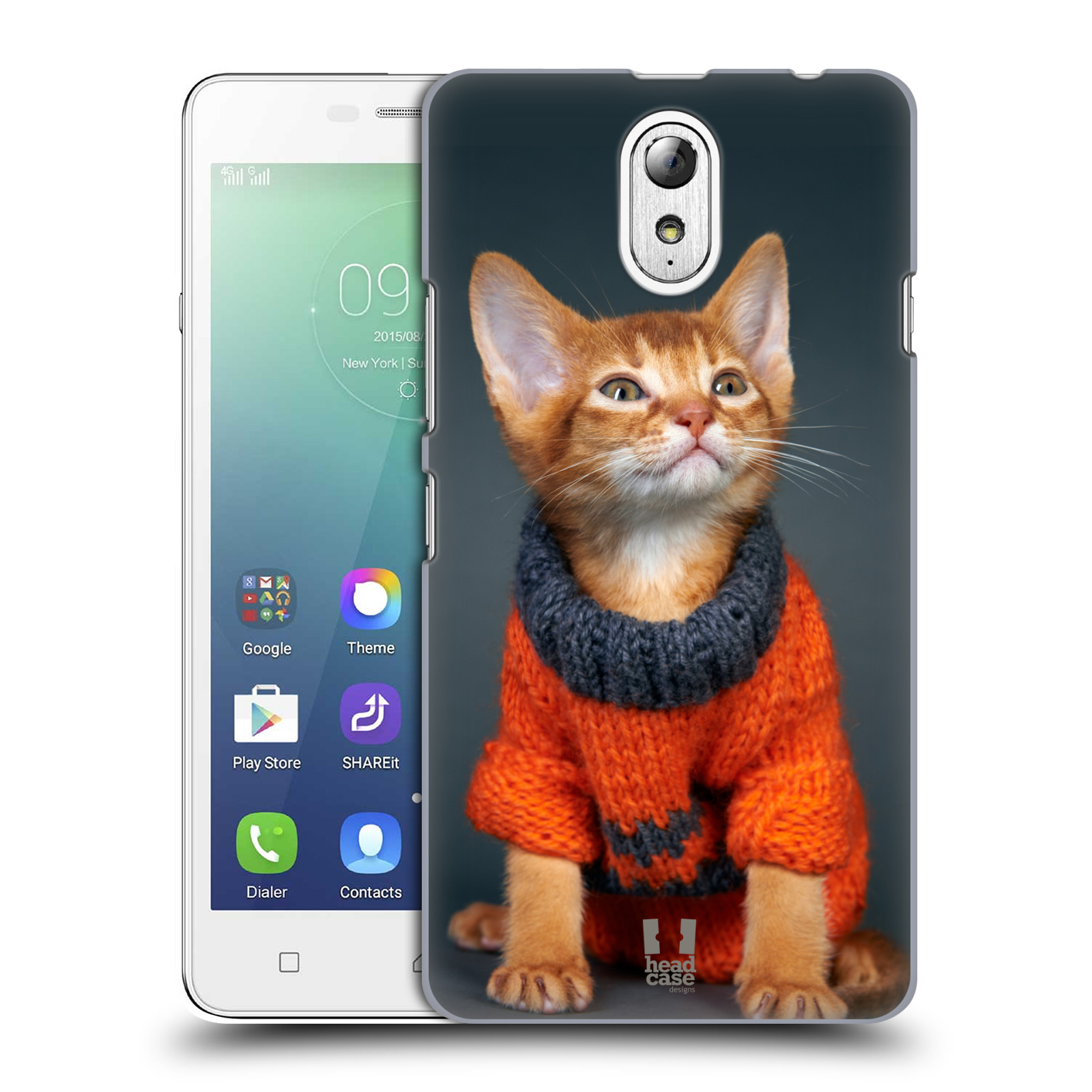 HEAD CASE pevný plastový obal na mobil LENOVO VIBE P1m / LENOVO VIBE p1m DUAL SIM vzor Legrační zvířátka kočička v oranžovém svetru