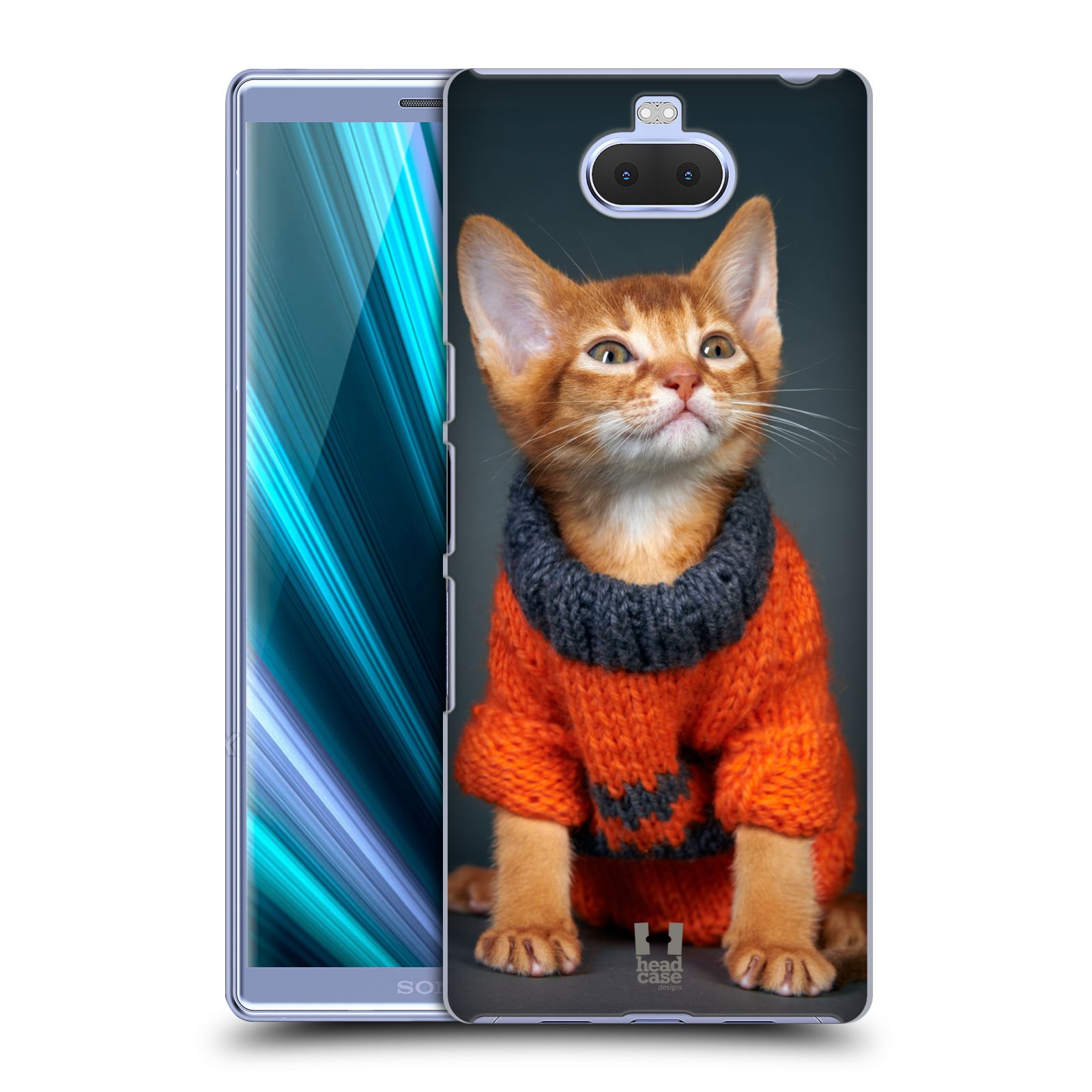 Pouzdro na mobil Sony Xperia 10 - Head Case - vzor Legrační zvířátka kočička v oranžovém svetru