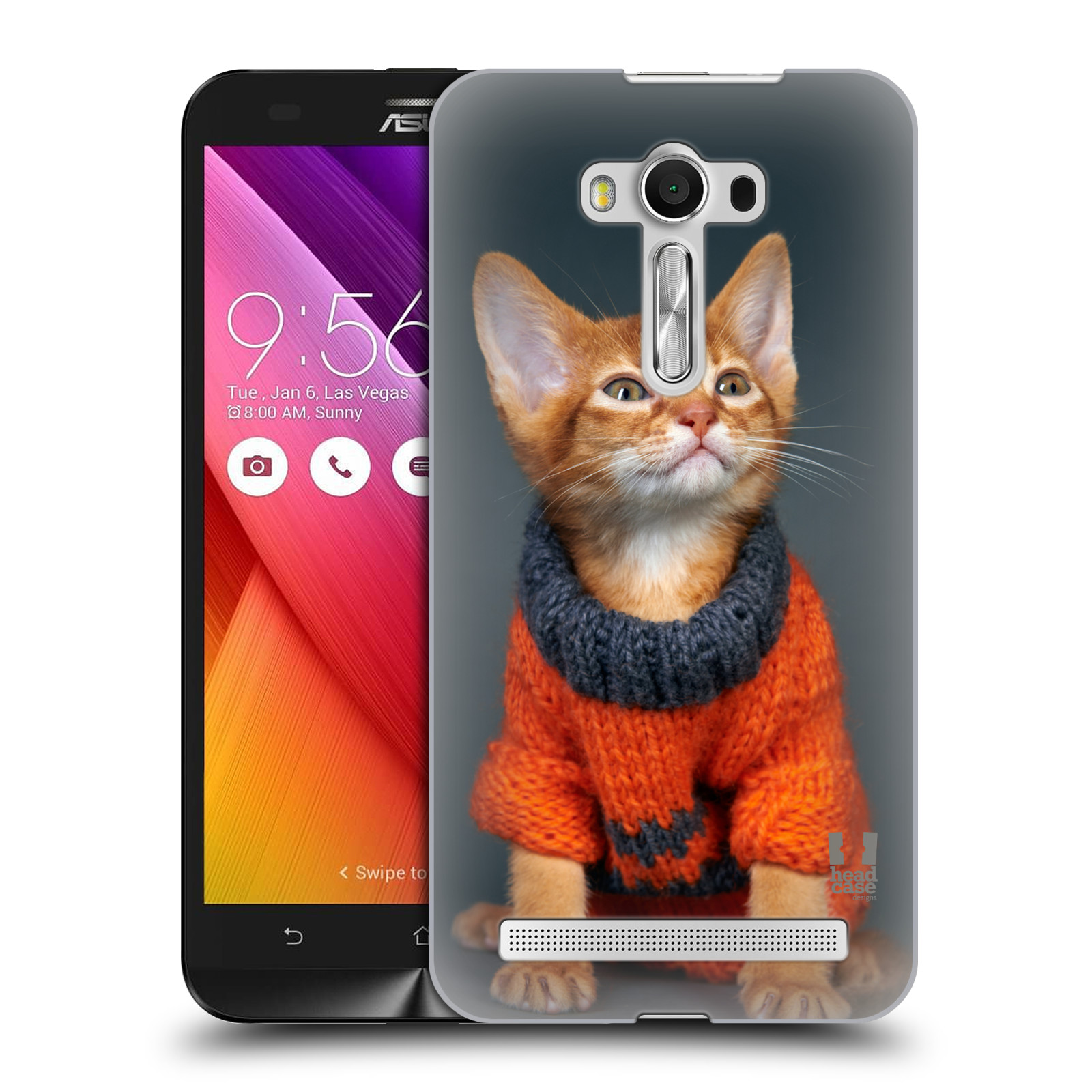 HEAD CASE plastový obal na mobil Asus Zenfone 2 LASER (5,5 displej ZE550KL) vzor Legrační zvířátka kočička v oranžovém svetru