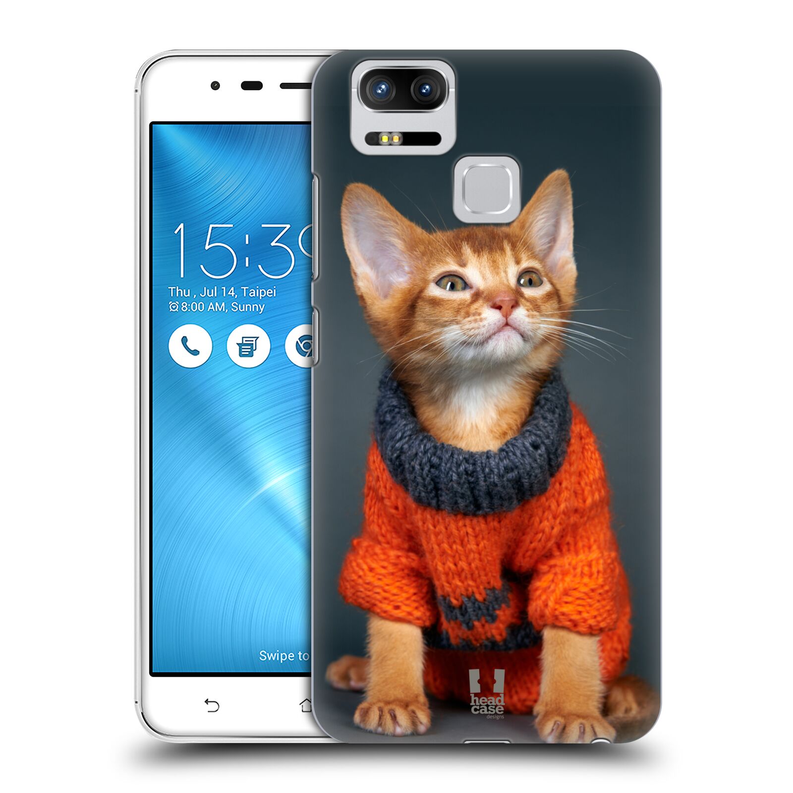 HEAD CASE plastový obal na mobil Asus Zenfone 3 Zoom ZE553KL vzor Legrační zvířátka kočička v oranžovém svetru