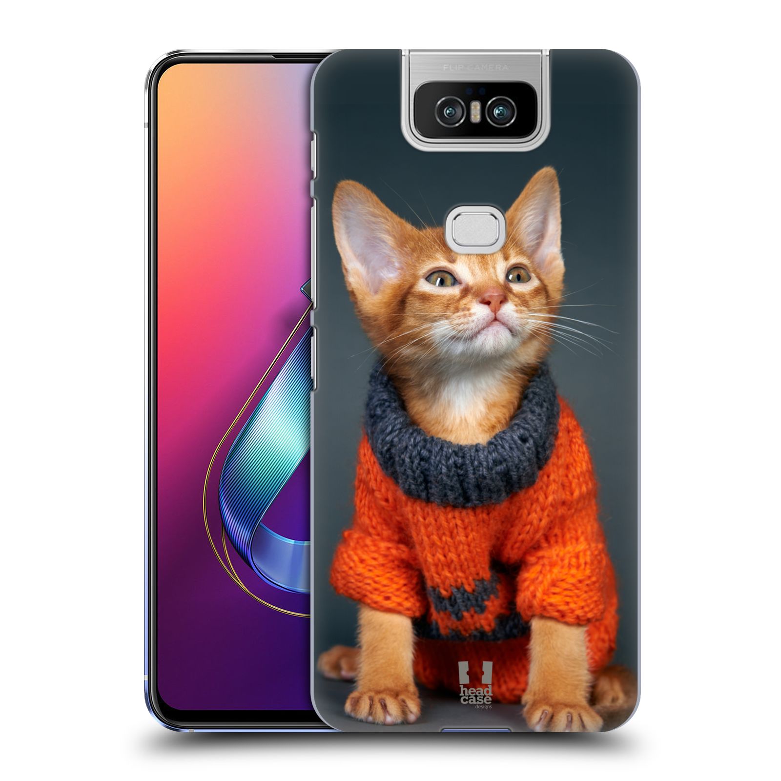 Pouzdro na mobil Asus Zenfone 6 ZS630KL - HEAD CASE - vzor Legrační zvířátka kočička v oranžovém svetru