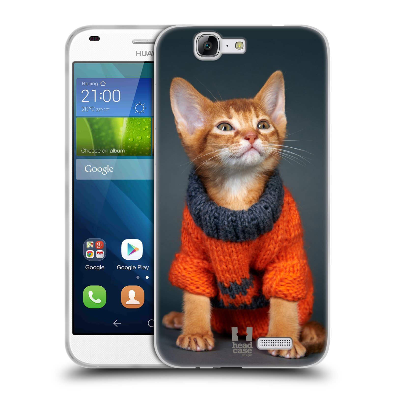 HEAD CASE silikonový obal na mobil Huawei Ascend G7 Legrační zvířátka koťátko ve svetru