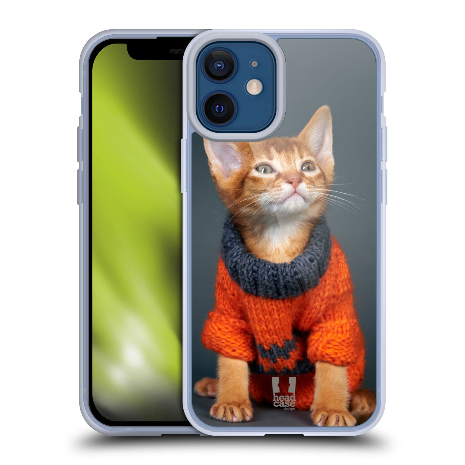 Plastový obal na mobil Apple Iphone 12 MINI vzor Legrační zvířátka kočička v oranžovém svetru