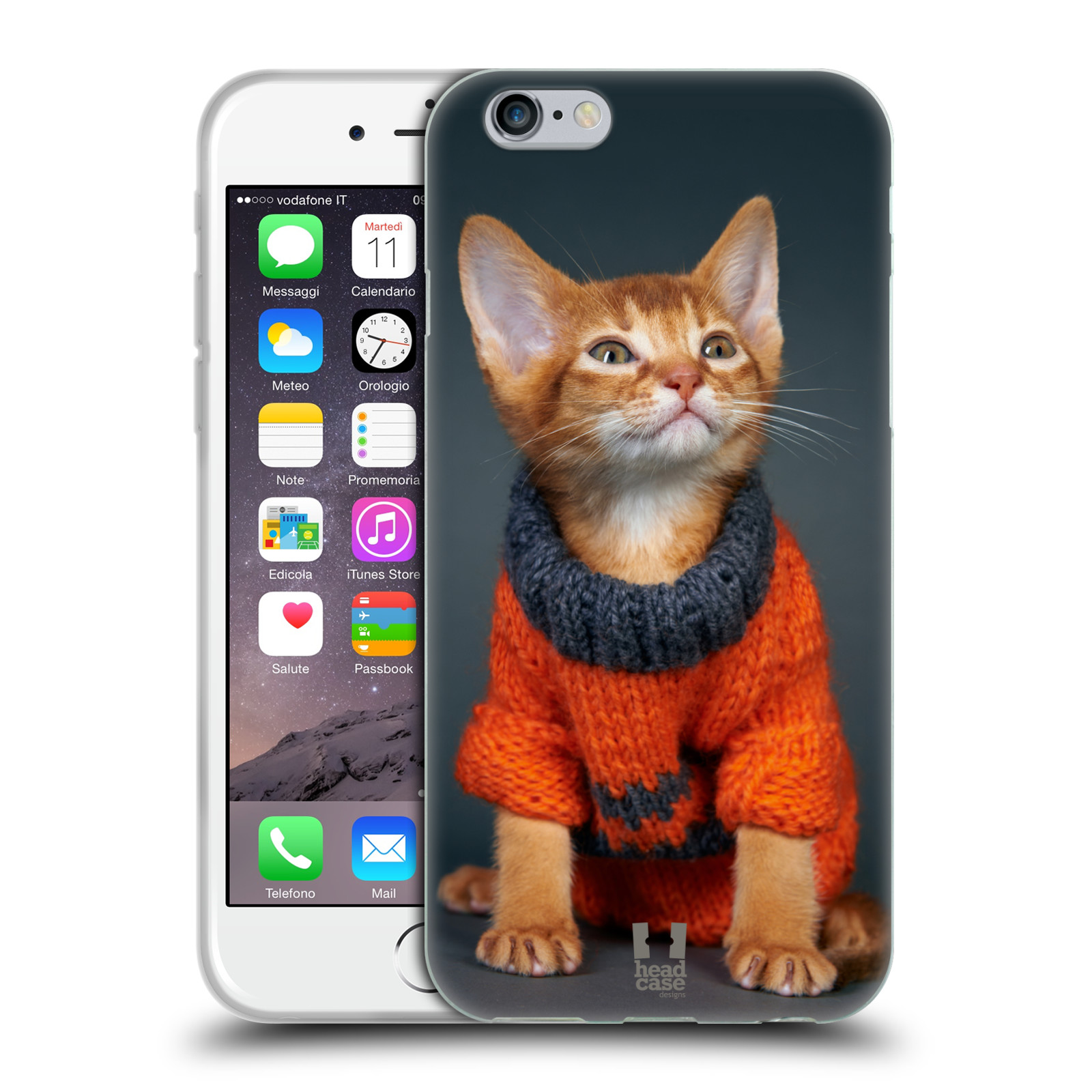 HEAD CASE silikonový obal na mobil Apple Iphone 6/6S vzor Legrační zvířátka kočička v oranžovém svetru