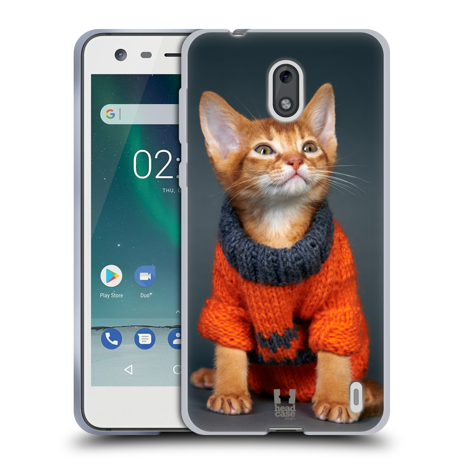 HEAD CASE silikonový obal na mobil NOKIA 2 / NOKIA 2 DUAL SIM vzor Legrační zvířátka kočička v oranžovém svetru