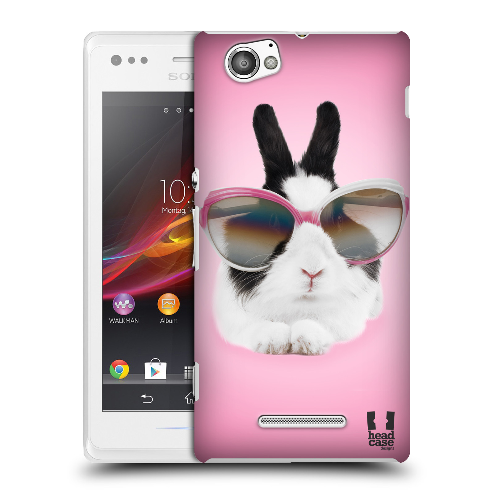 HEAD CASE plastový obal na mobil Sony Xperia M vzor Legrační zvířátka roztomilý králíček s brýlemi růžová