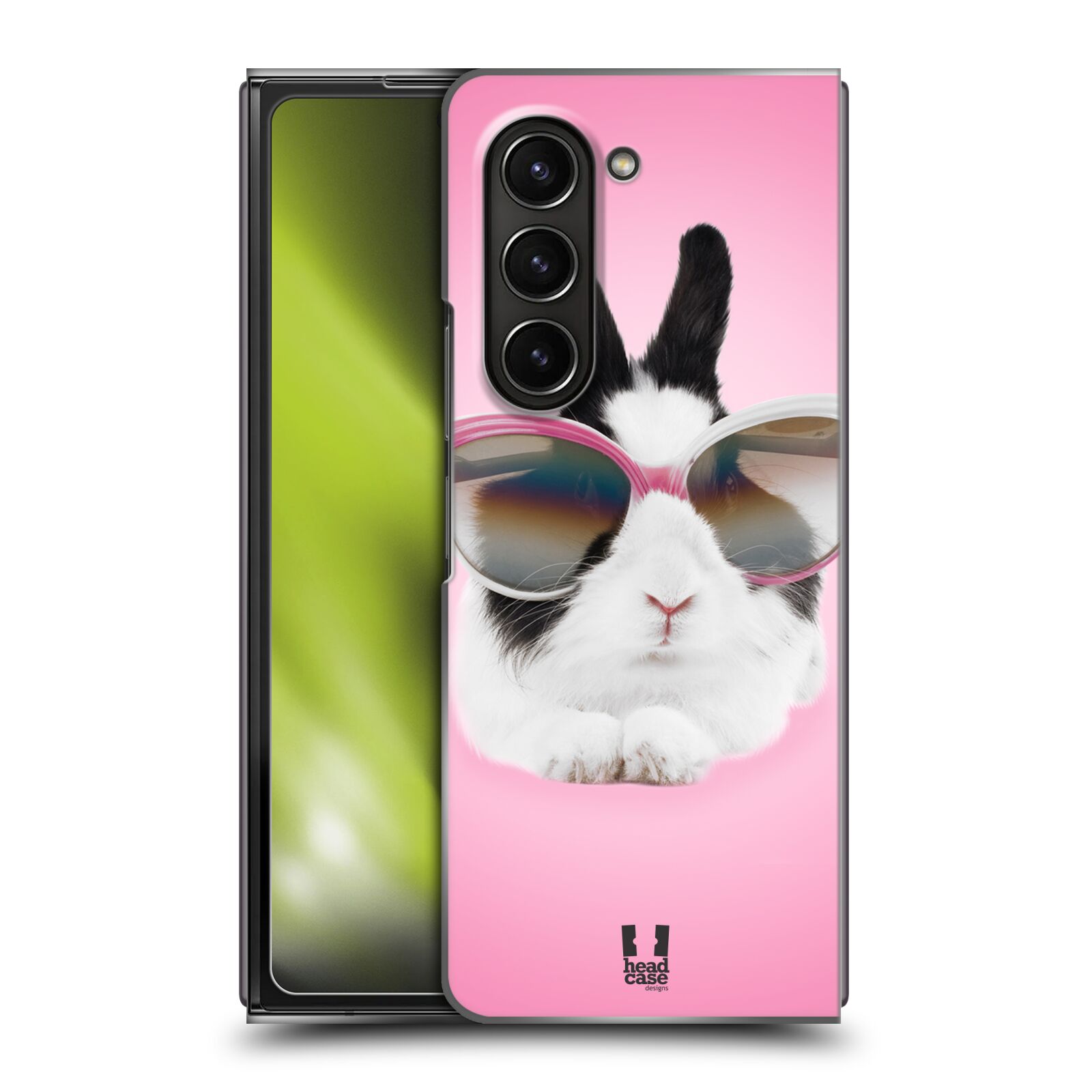 Plastový obal HEAD CASE na mobil Samsung Galaxy Z Fold 5 vzor Legrační zvířátka roztomilý králíček s brýlemi růžová