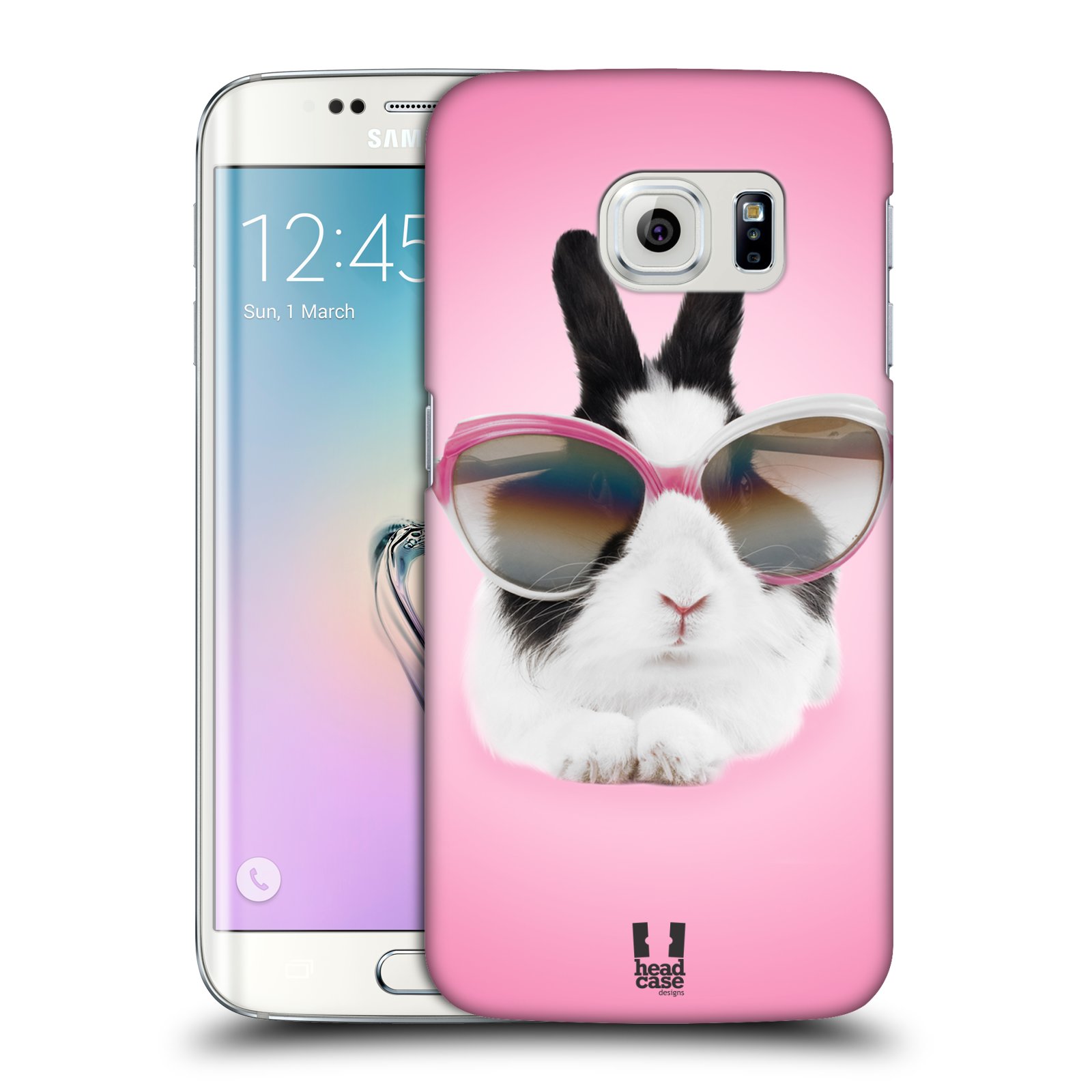 HEAD CASE plastový obal na mobil SAMSUNG Galaxy S6 EDGE (G9250, G925, G925F) vzor Legrační zvířátka roztomilý králíček s brýlemi růžová