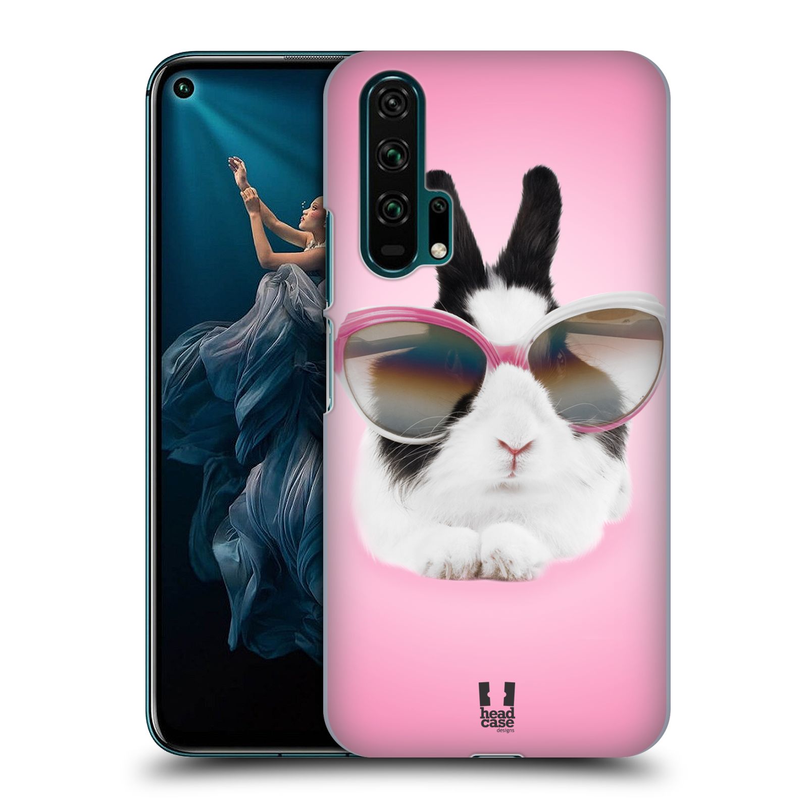 Pouzdro na mobil Honor 20 PRO - HEAD CASE - vzor Legrační zvířátka roztomilý králíček s brýlemi růžová