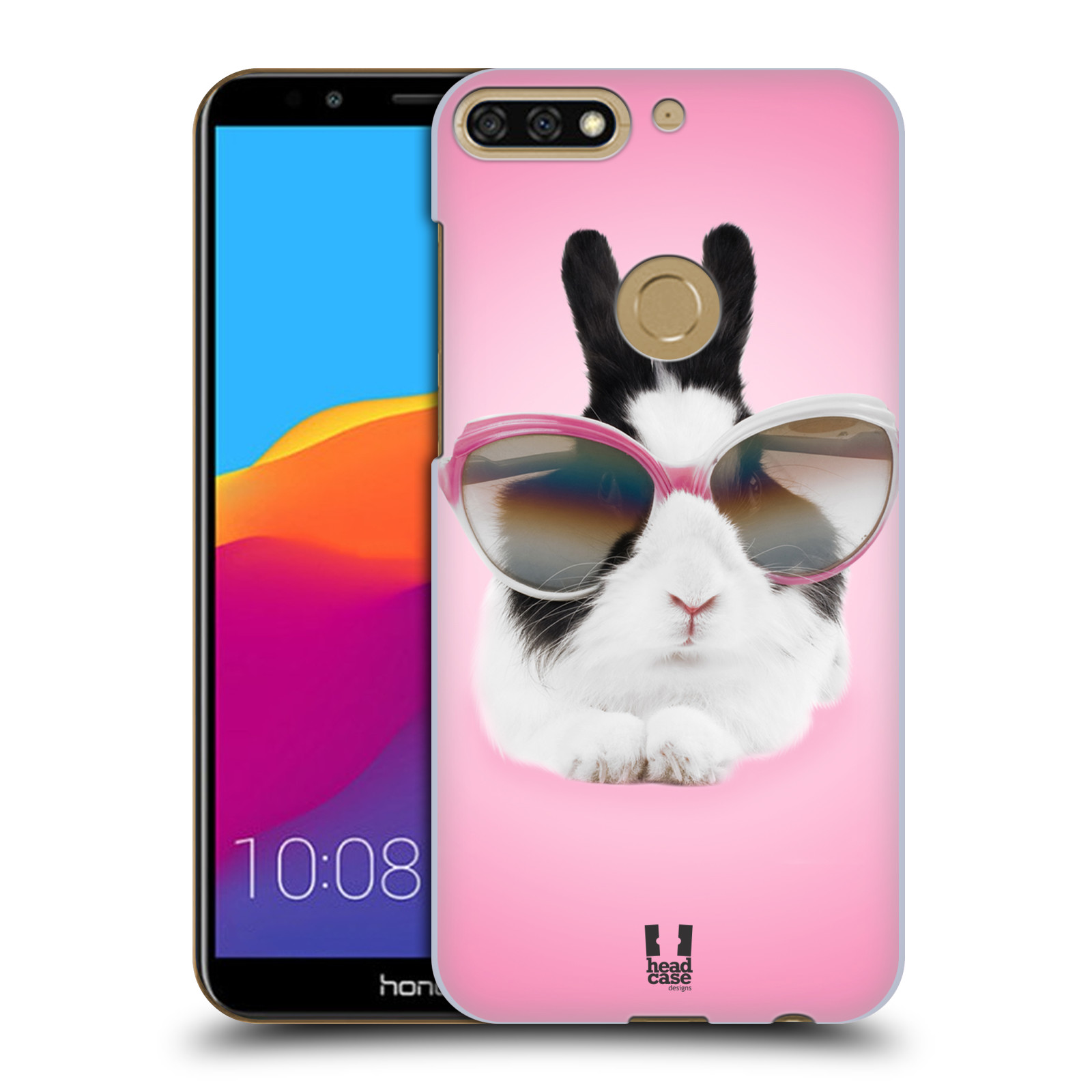 HEAD CASE plastový obal na mobil Honor 7c vzor Legrační zvířátka roztomilý králíček s brýlemi růžová