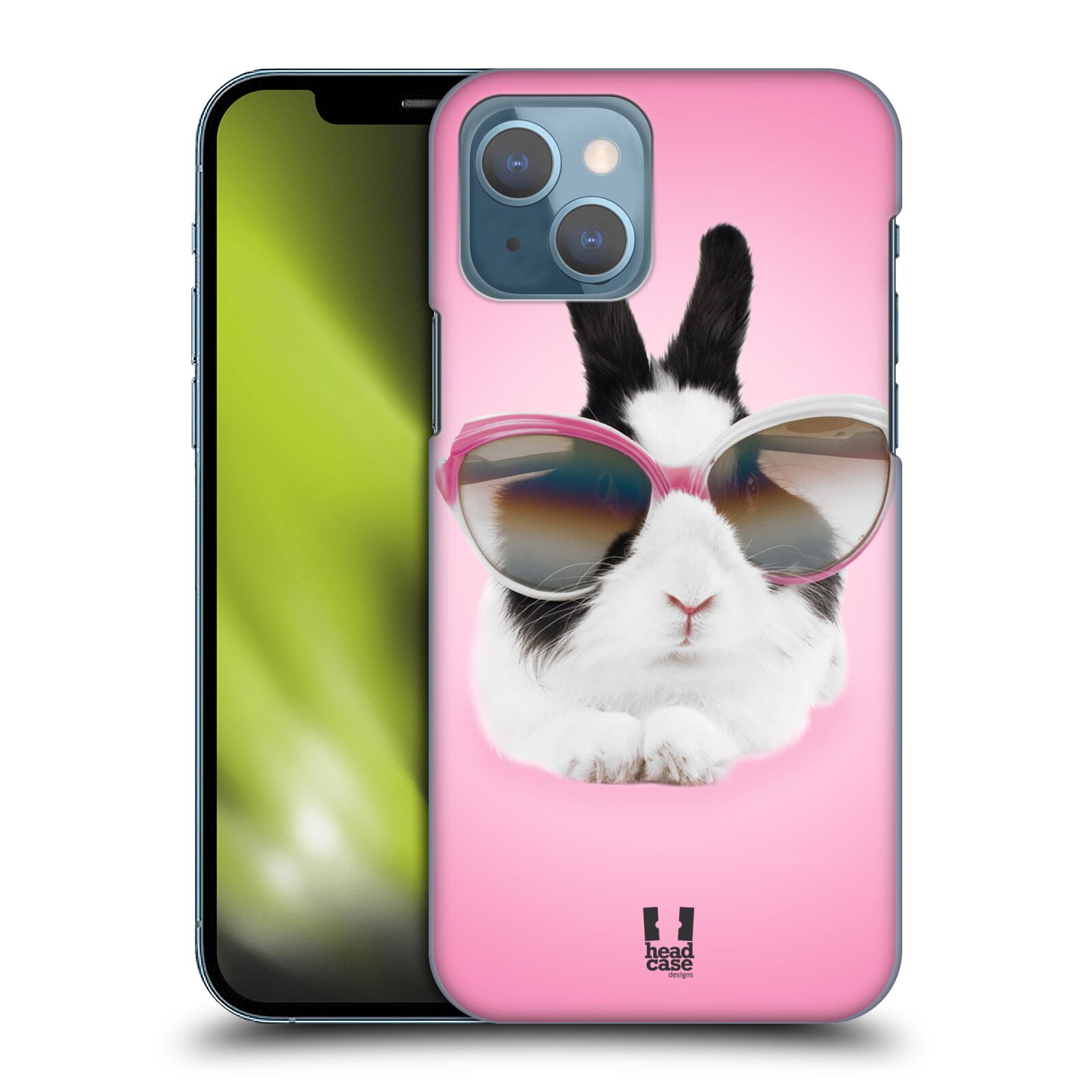 Plastový obal HEAD CASE na mobil Apple Iphone 13 vzor Legrační zvířátka roztomilý králíček s brýlemi růžová