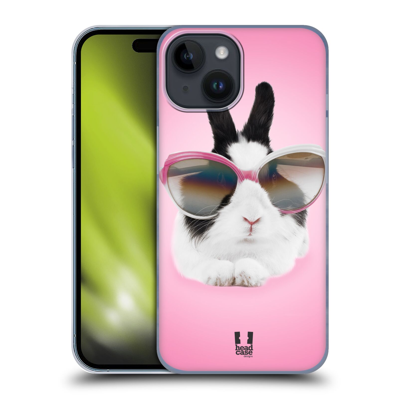 Plastový obal HEAD CASE na mobil Apple Iphone 15 vzor Legrační zvířátka roztomilý králíček s brýlemi růžová
