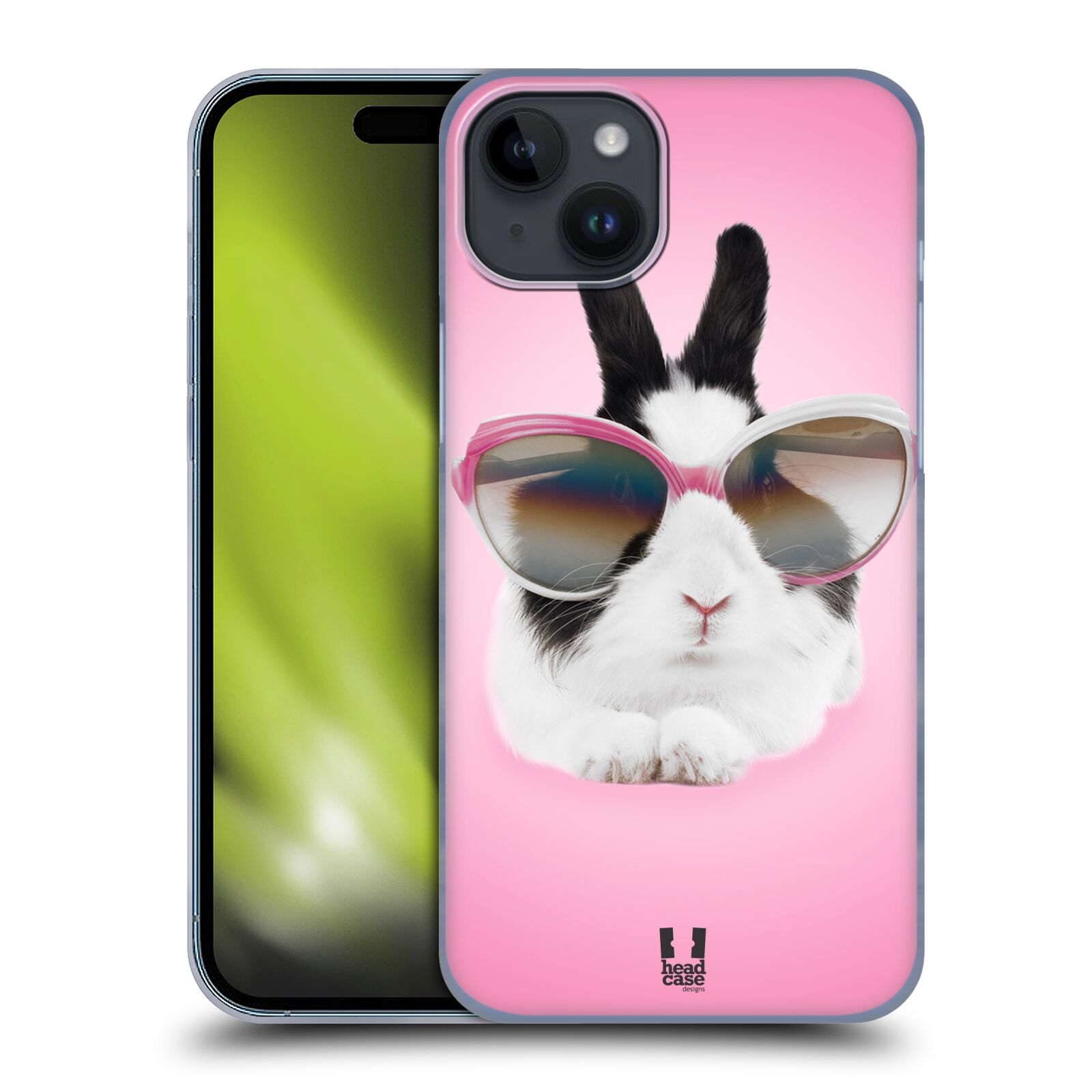 Plastový obal HEAD CASE na mobil Apple Iphone 15 PLUS vzor Legrační zvířátka roztomilý králíček s brýlemi růžová