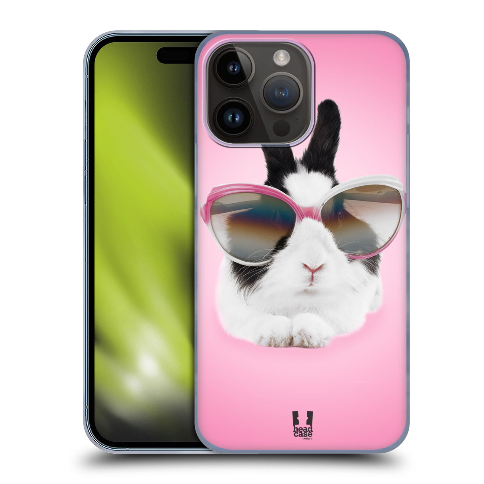 Plastový obal HEAD CASE na mobil Apple Iphone 15 PRO MAX vzor Legrační zvířátka roztomilý králíček s brýlemi růžová