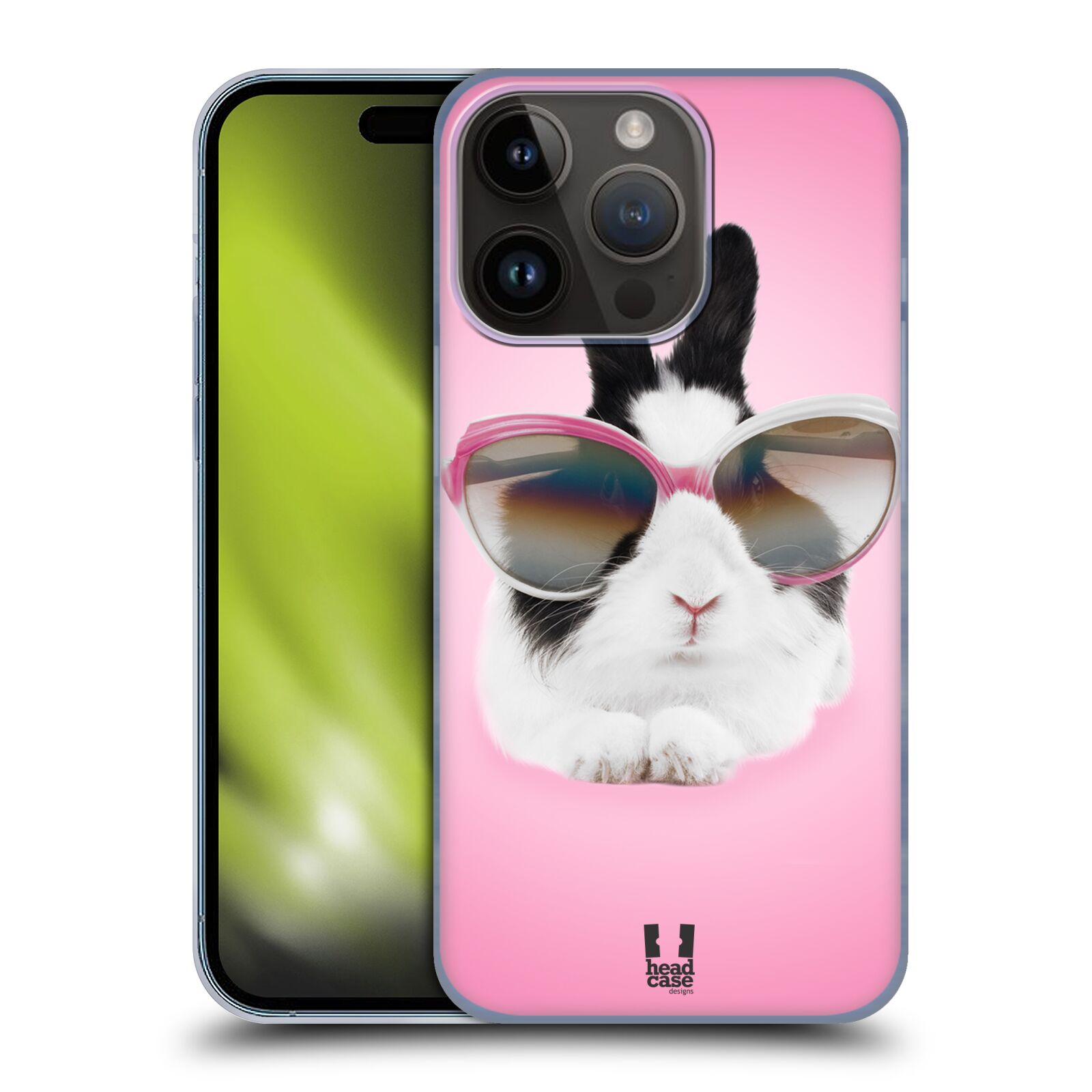 Plastový obal HEAD CASE na mobil Apple Iphone 15 Pro vzor Legrační zvířátka roztomilý králíček s brýlemi růžová