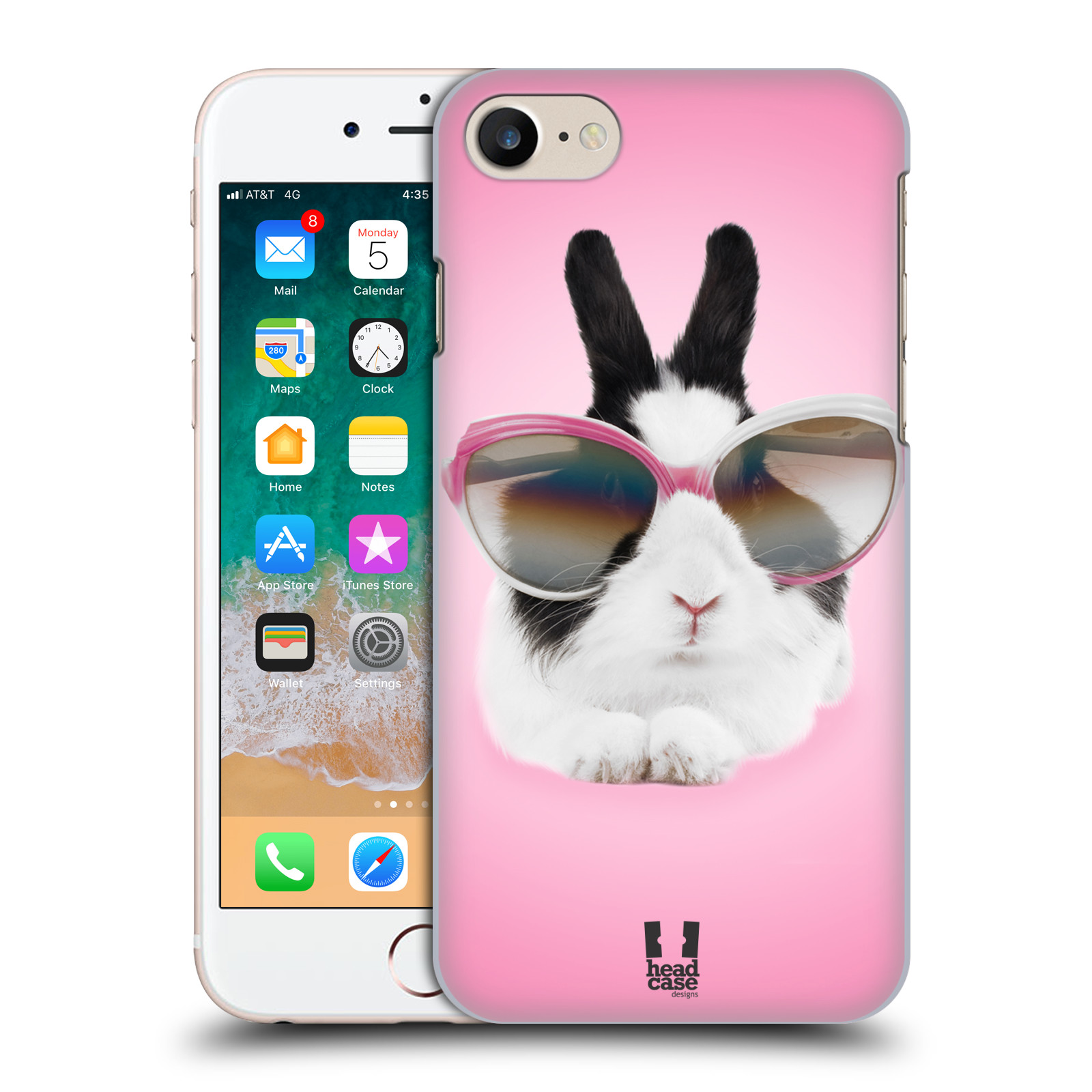 HEAD CASE plastový obal na mobil Apple Iphone 7 vzor Legrační zvířátka roztomilý králíček s brýlemi růžová