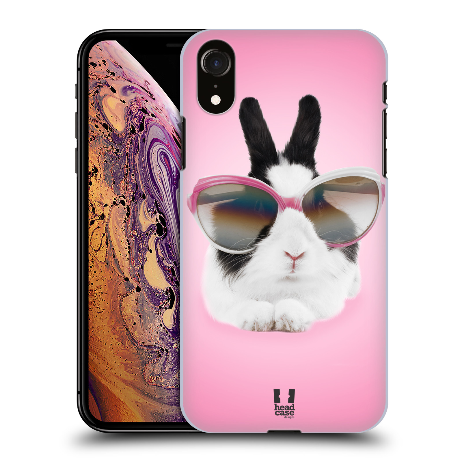 HEAD CASE plastový obal na mobil Apple Iphone XR vzor Legrační zvířátka roztomilý králíček s brýlemi růžová