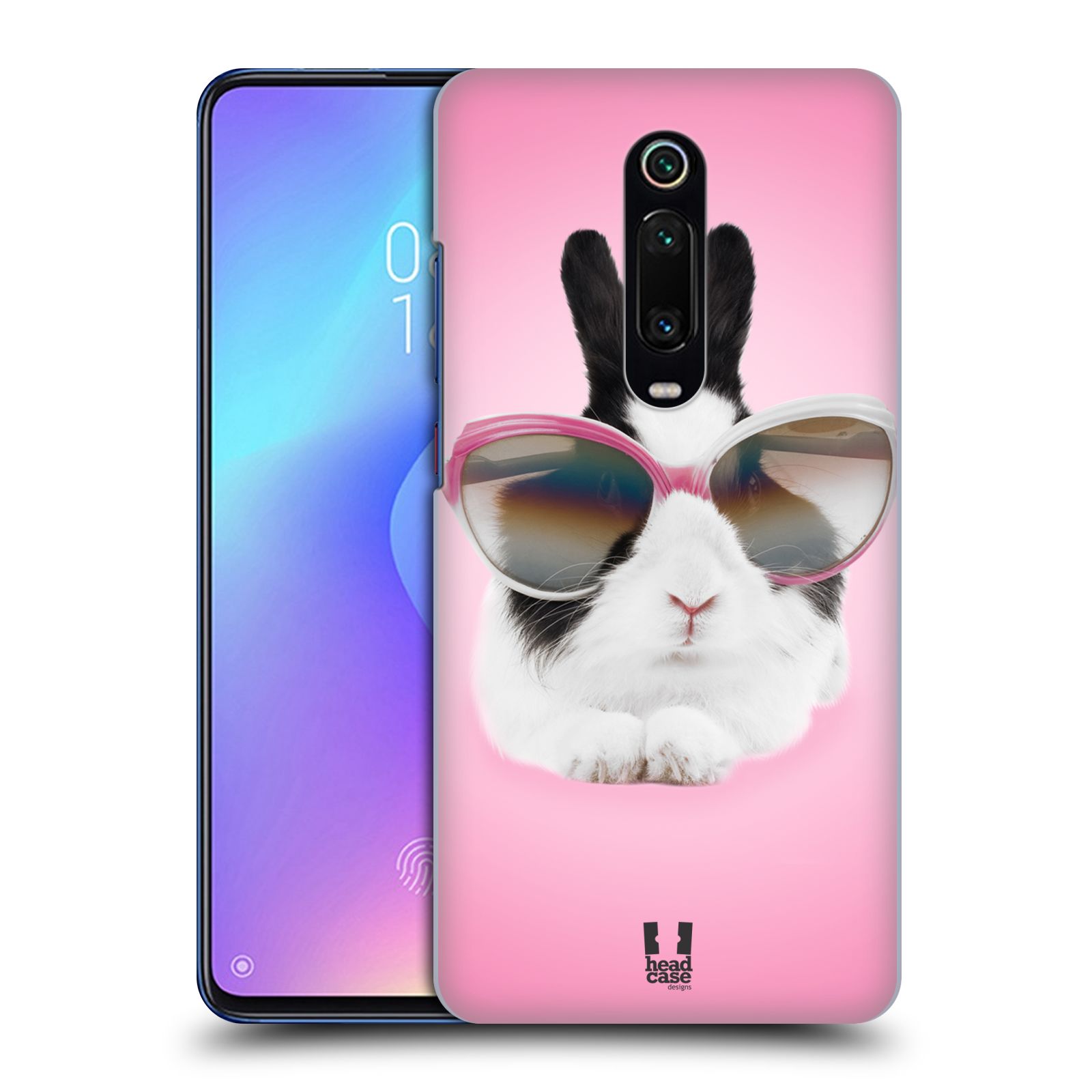 Pouzdro na mobil Xiaomi Mi 9T PRO - HEAD CASE - vzor Legrační zvířátka roztomilý králíček s brýlemi růžová