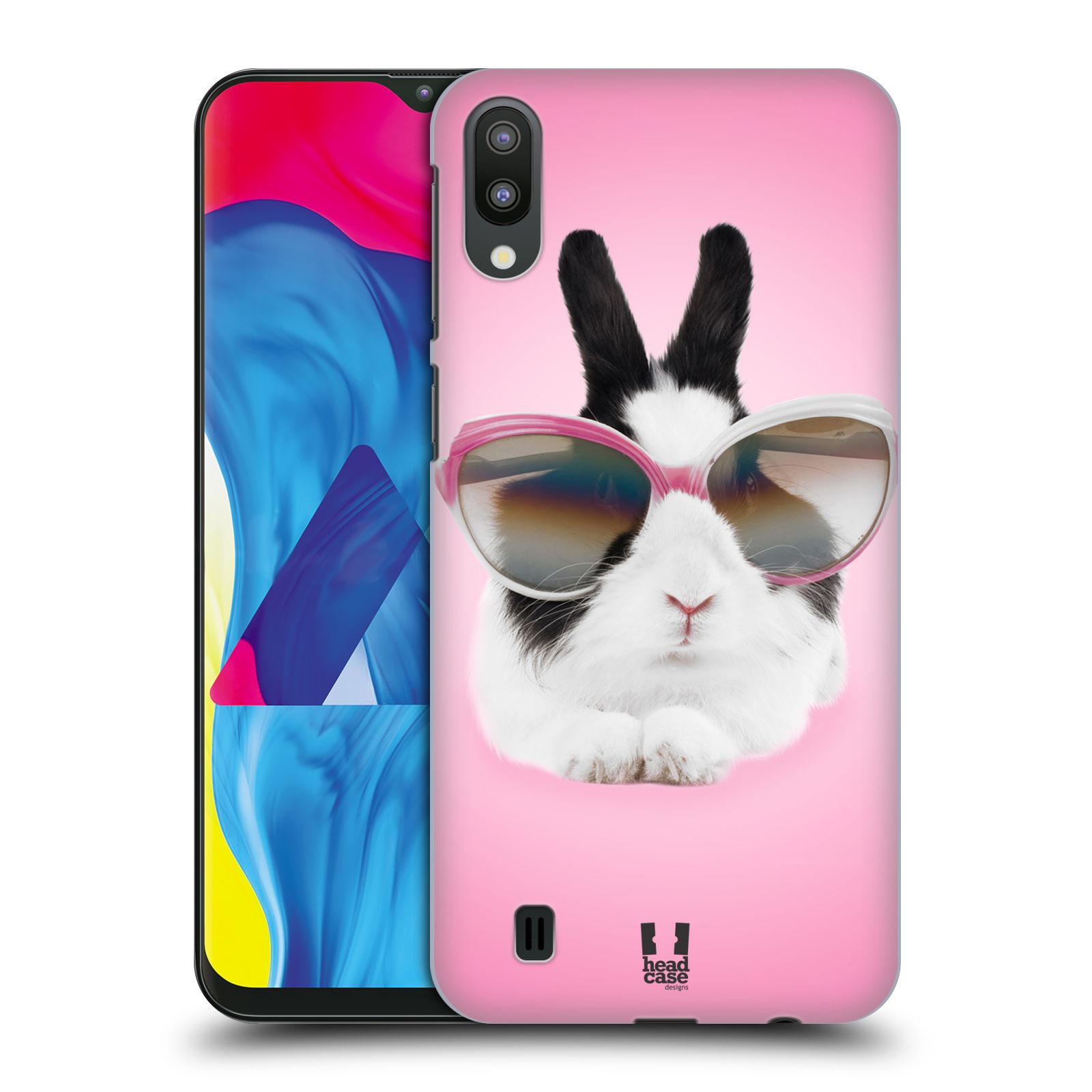Plastový obal HEAD CASE na mobil Samsung Galaxy M10 vzor Legrační zvířátka roztomilý králíček s brýlemi růžová
